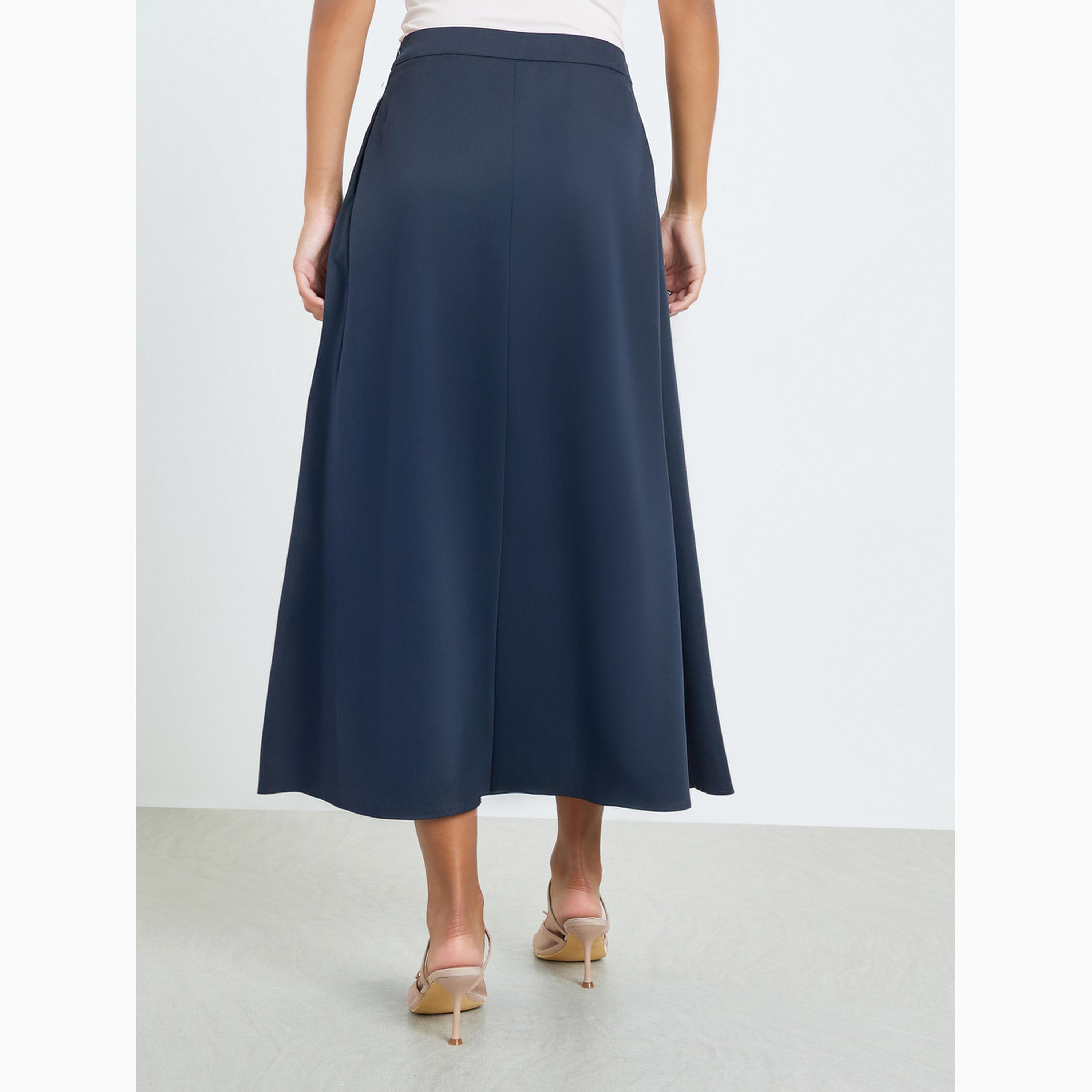 تنورة ميدي بخصر مطاطي وتفاصيل جيوب لون كحلي-women-clothing-bottoms-skirts-image-4