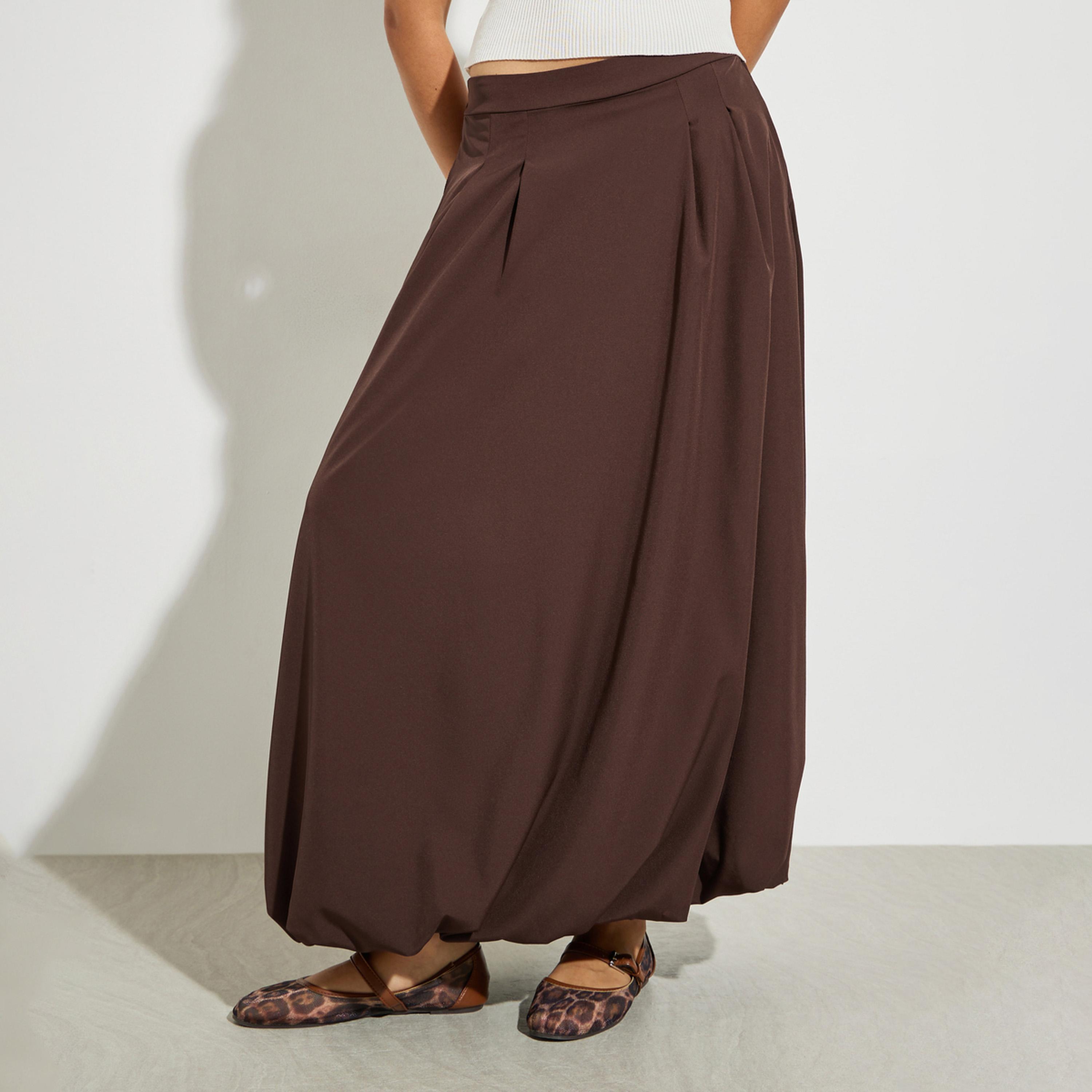 Styli Coffee Brown Balloon Fit Maxi Skirt-women-clothing-bottoms-skirts-image-1