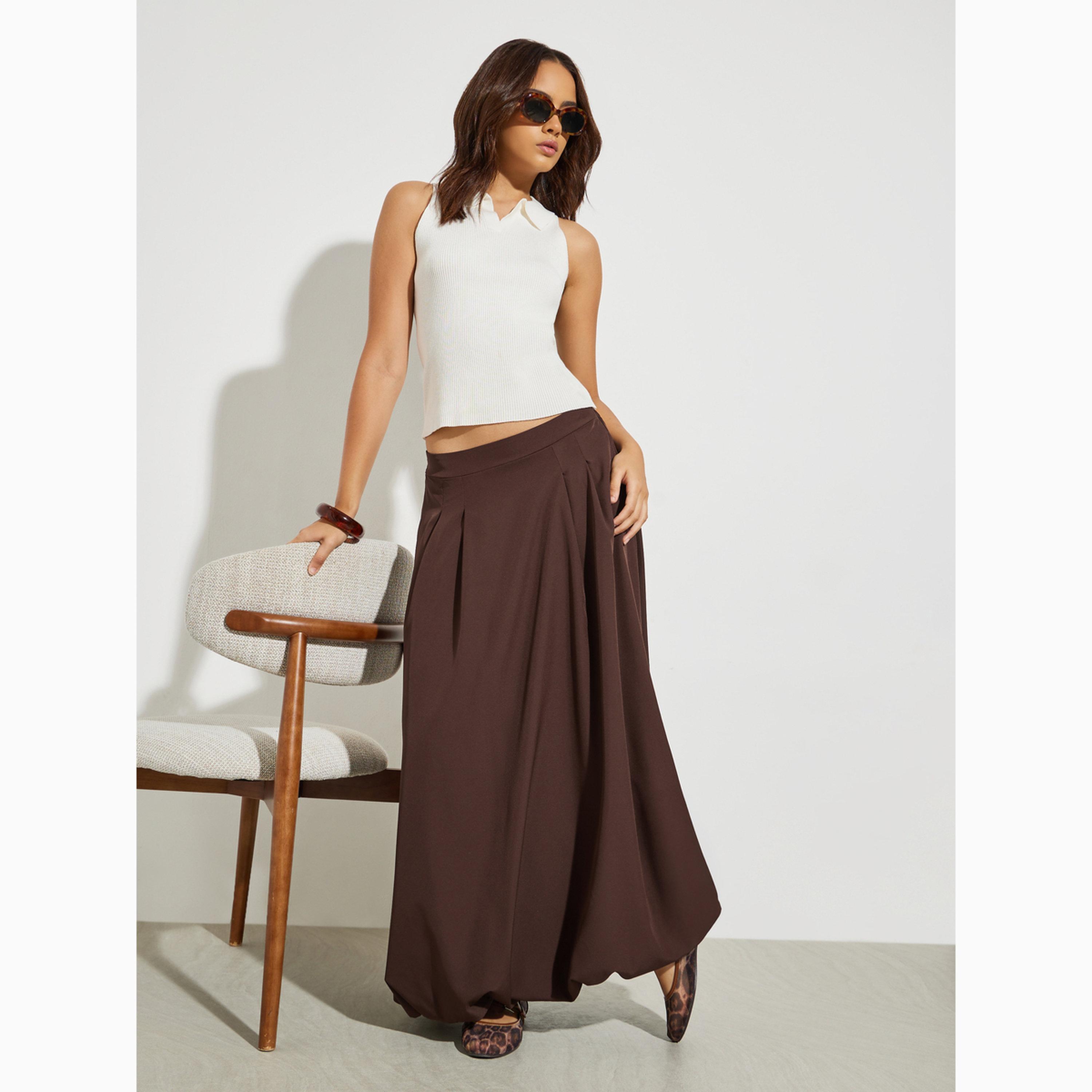 Styli Coffee Brown Balloon Fit Maxi Skirt-women-clothing-bottoms-skirts-image-2