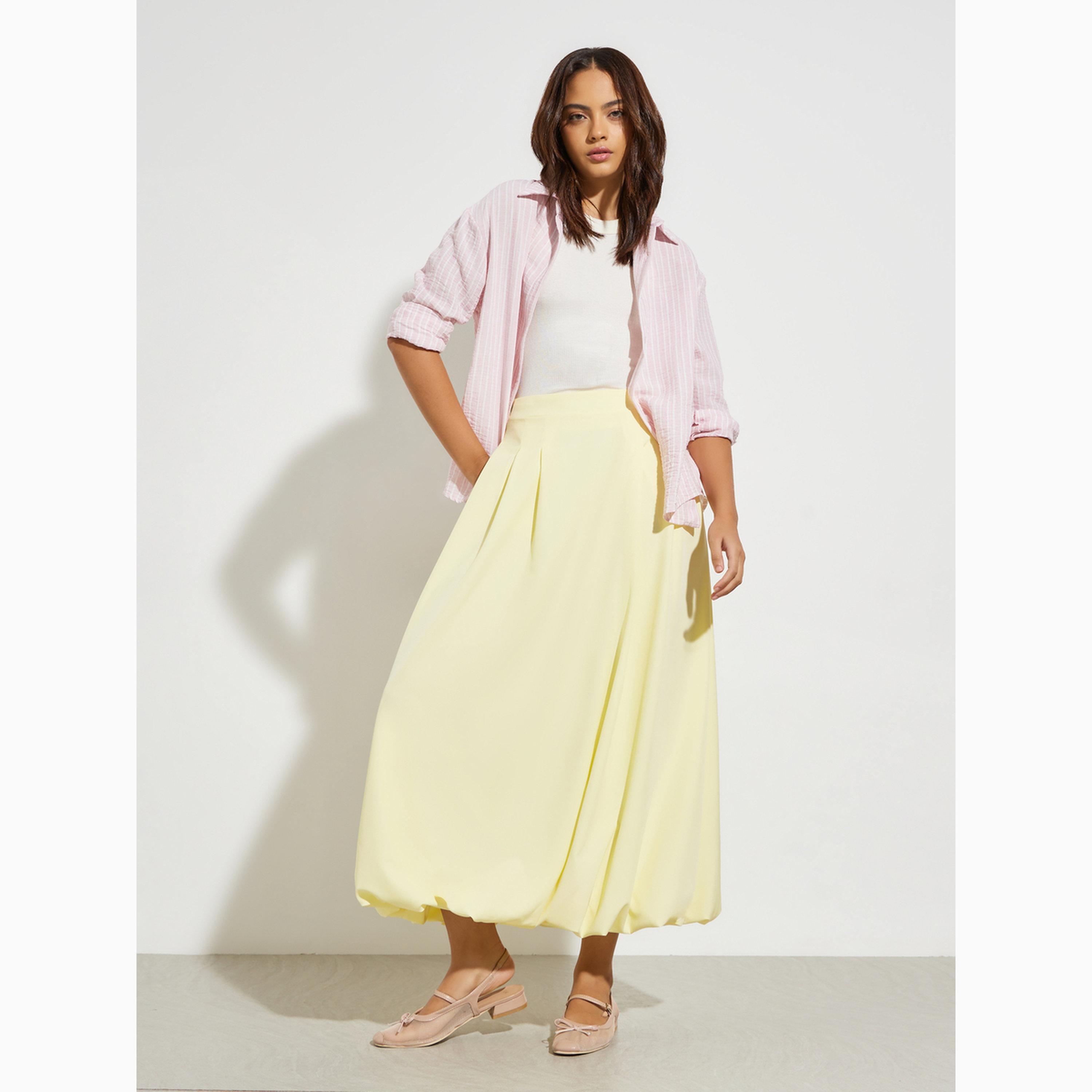 تنورة ماكسي طويلة صفراء بقصة البالون-women-clothing-bottoms-skirts-image-2