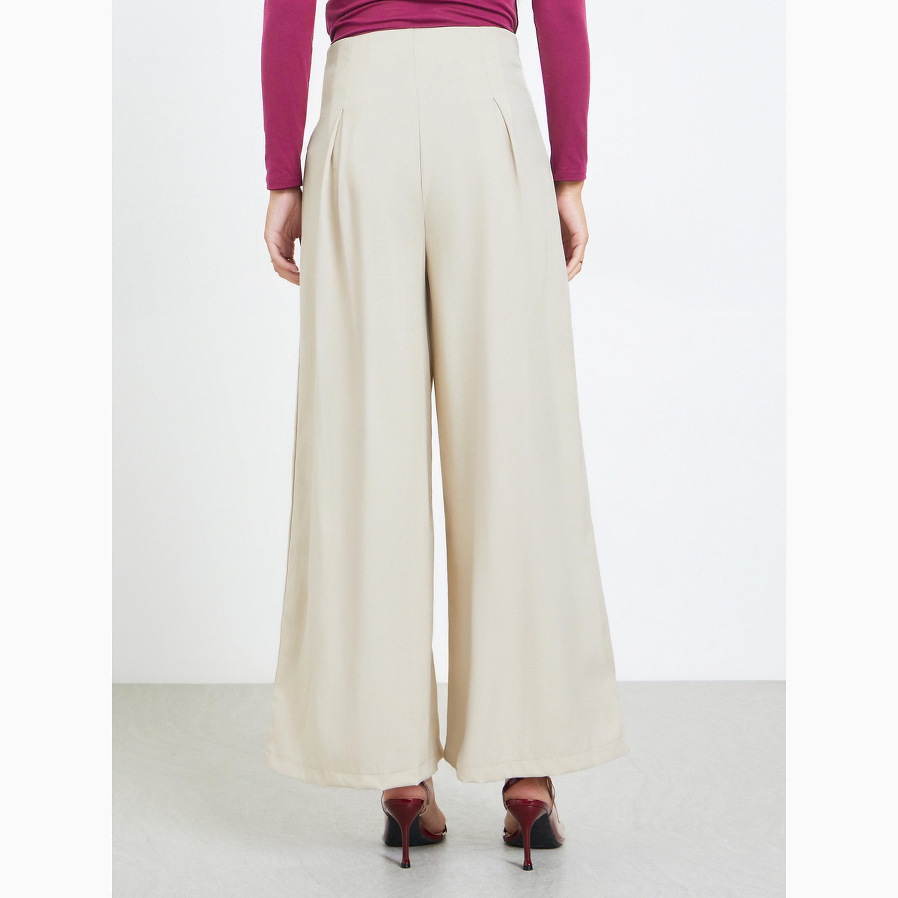 Styli Cream Solid Box Pleated Pants-women-clothing-bottoms-trousers-image-4