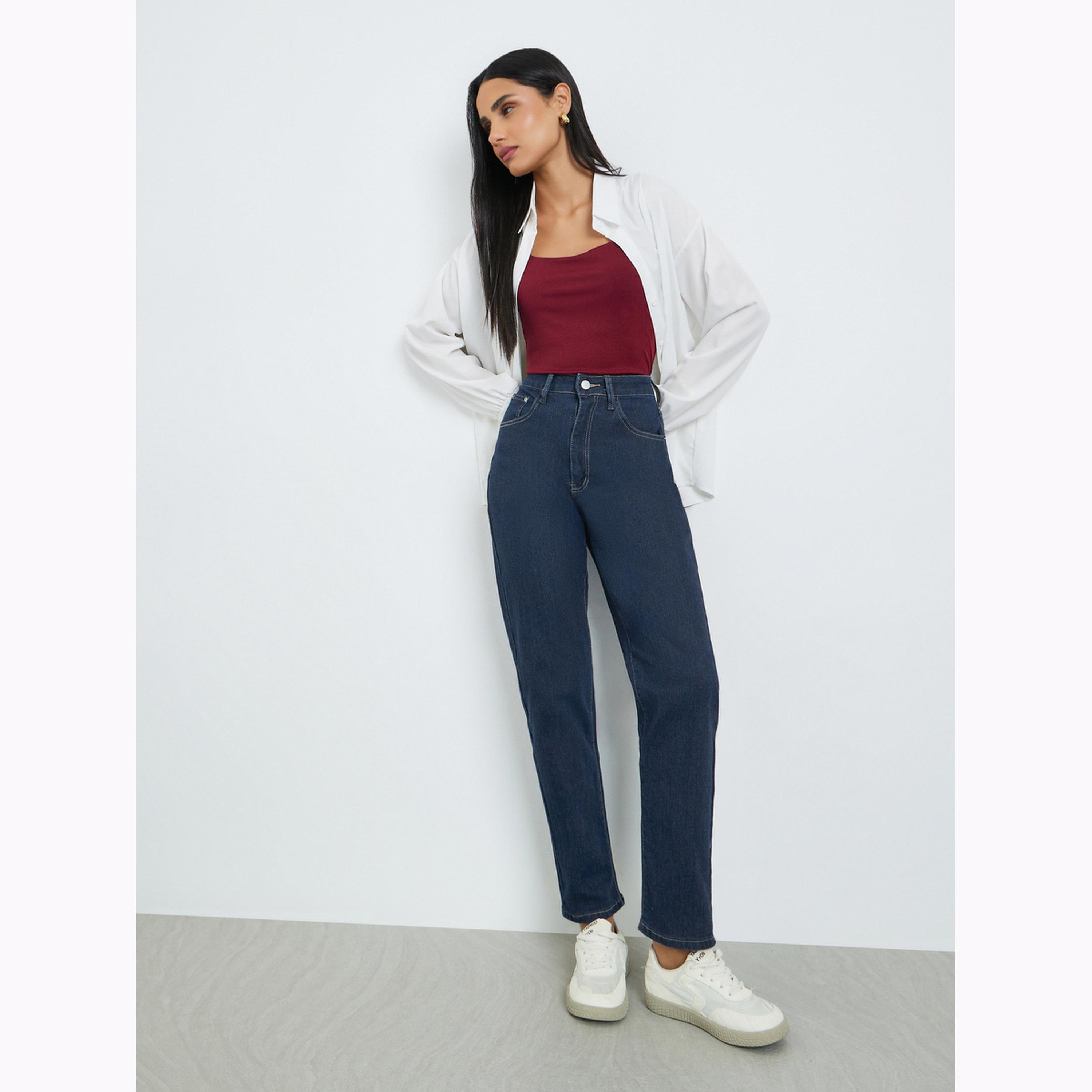 جينز بقصة موم وخصر عالي للنساء-women-clothing-bottoms-jeans-image-2
