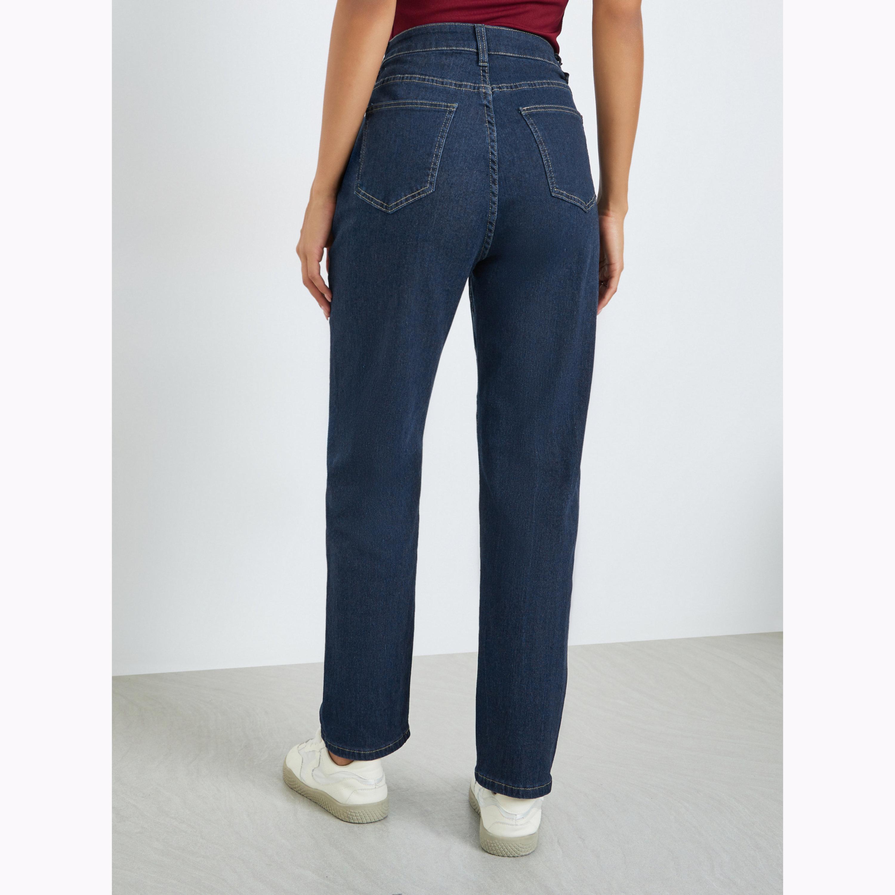 Styli Women Dark Blue High Rise Mom Fit Jeans-women-clothing-bottoms-jeans-image-4