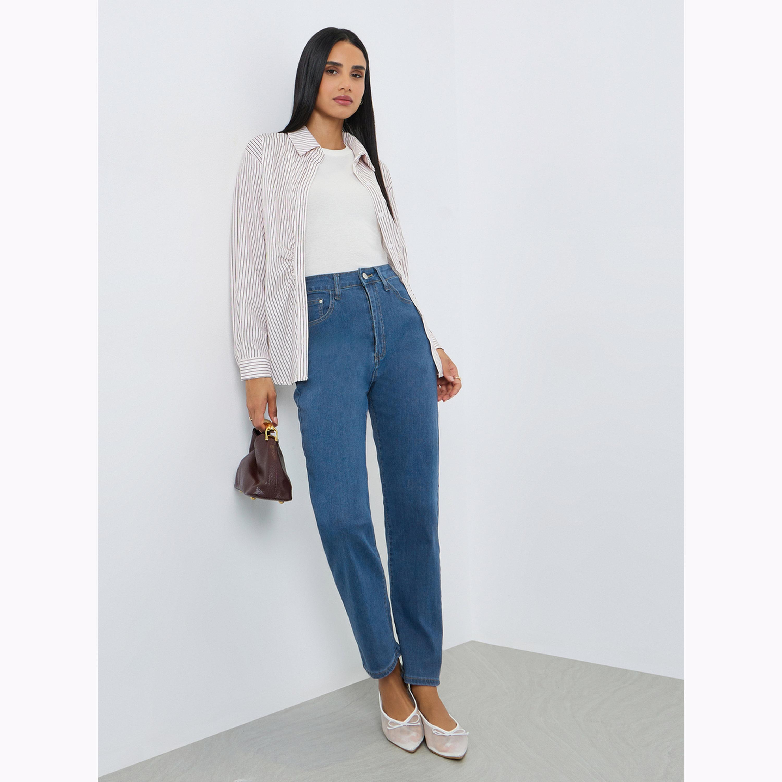 جينز بقصة موم وخصر عالي للنساء-women-clothing-bottoms-jeans-image-2