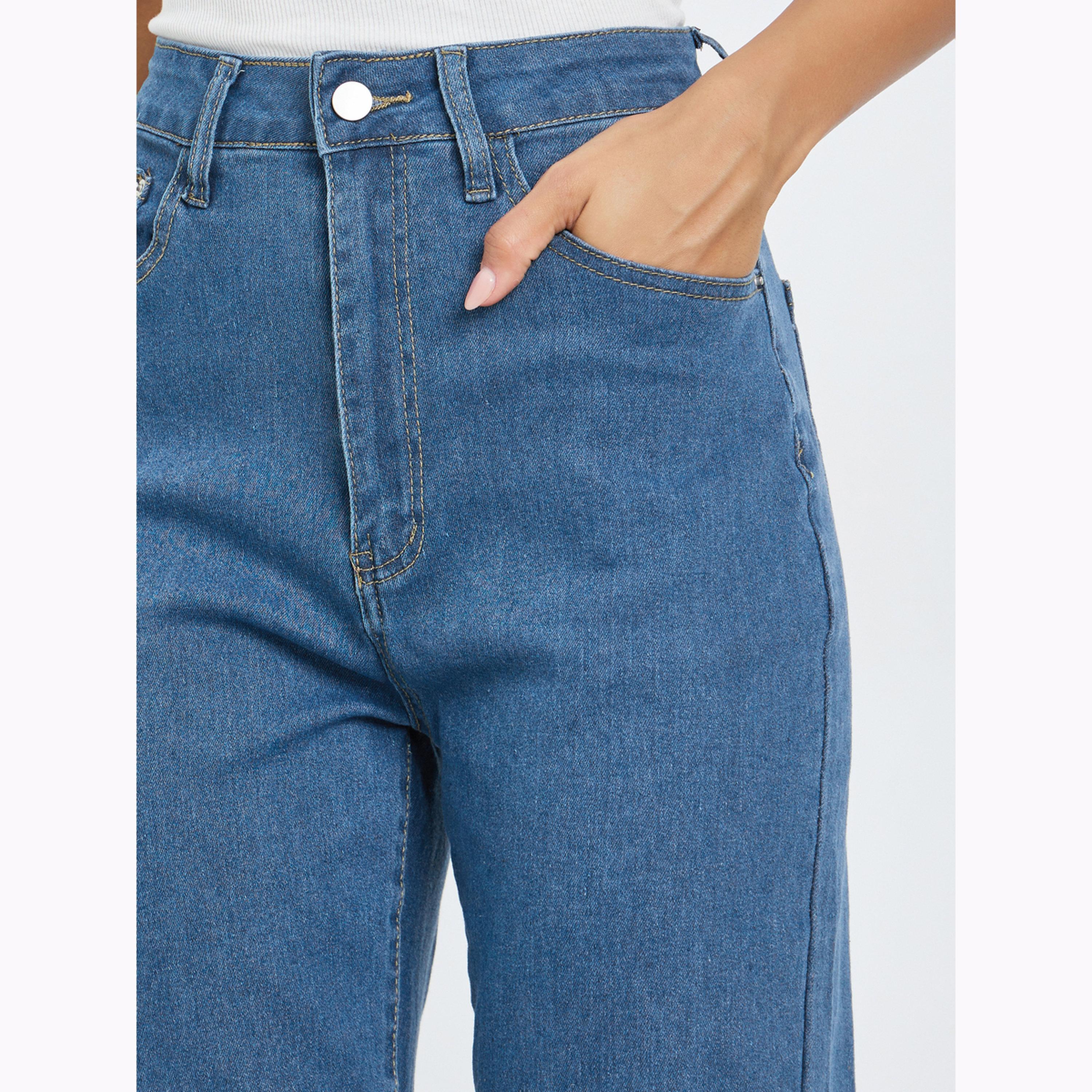 Styli Women Medium Blue High Rise Mom Fit Jeans-women-clothing-bottoms-jeans-image-3
