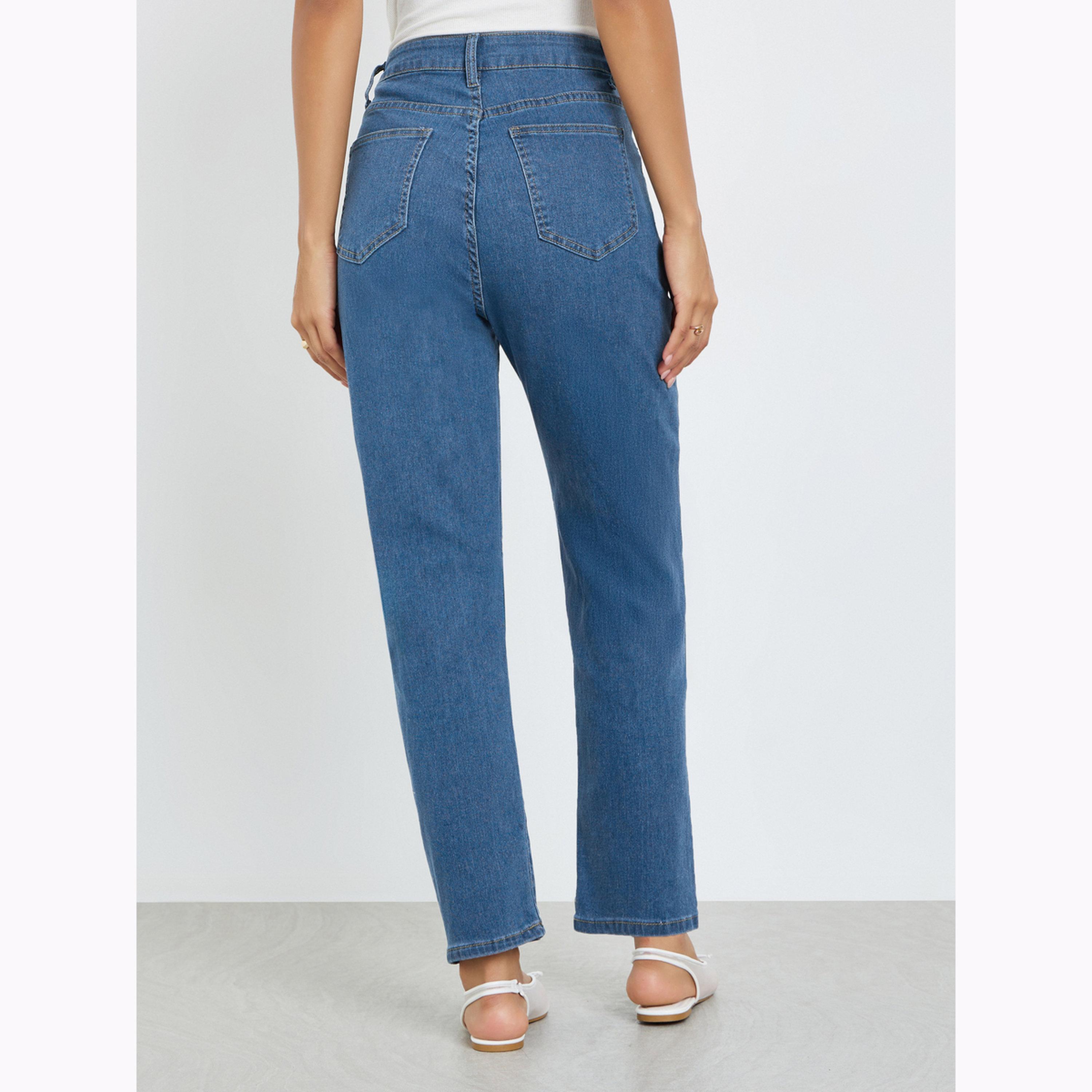 Styli Women Medium Blue High Rise Mom Fit Jeans-women-clothing-bottoms-jeans-image-4