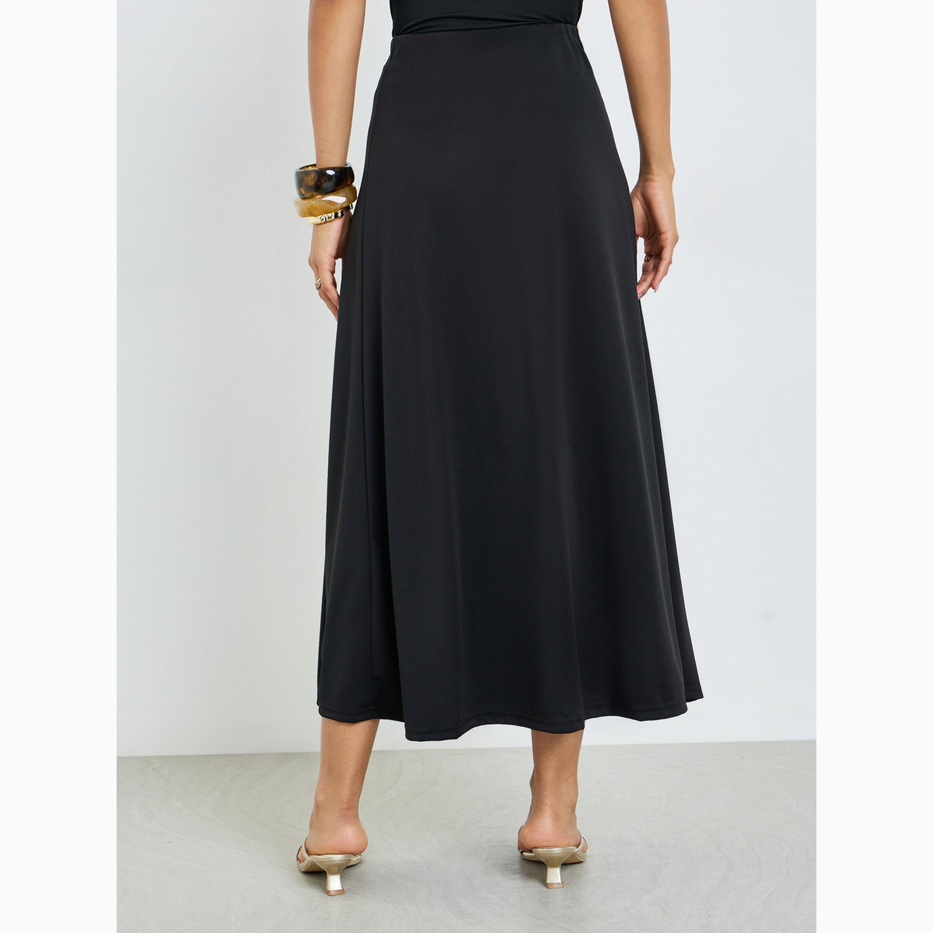 تنورة ميدي بنمط لف غير متماثل لون أسود-women-clothing-bottoms-skirts-image-4