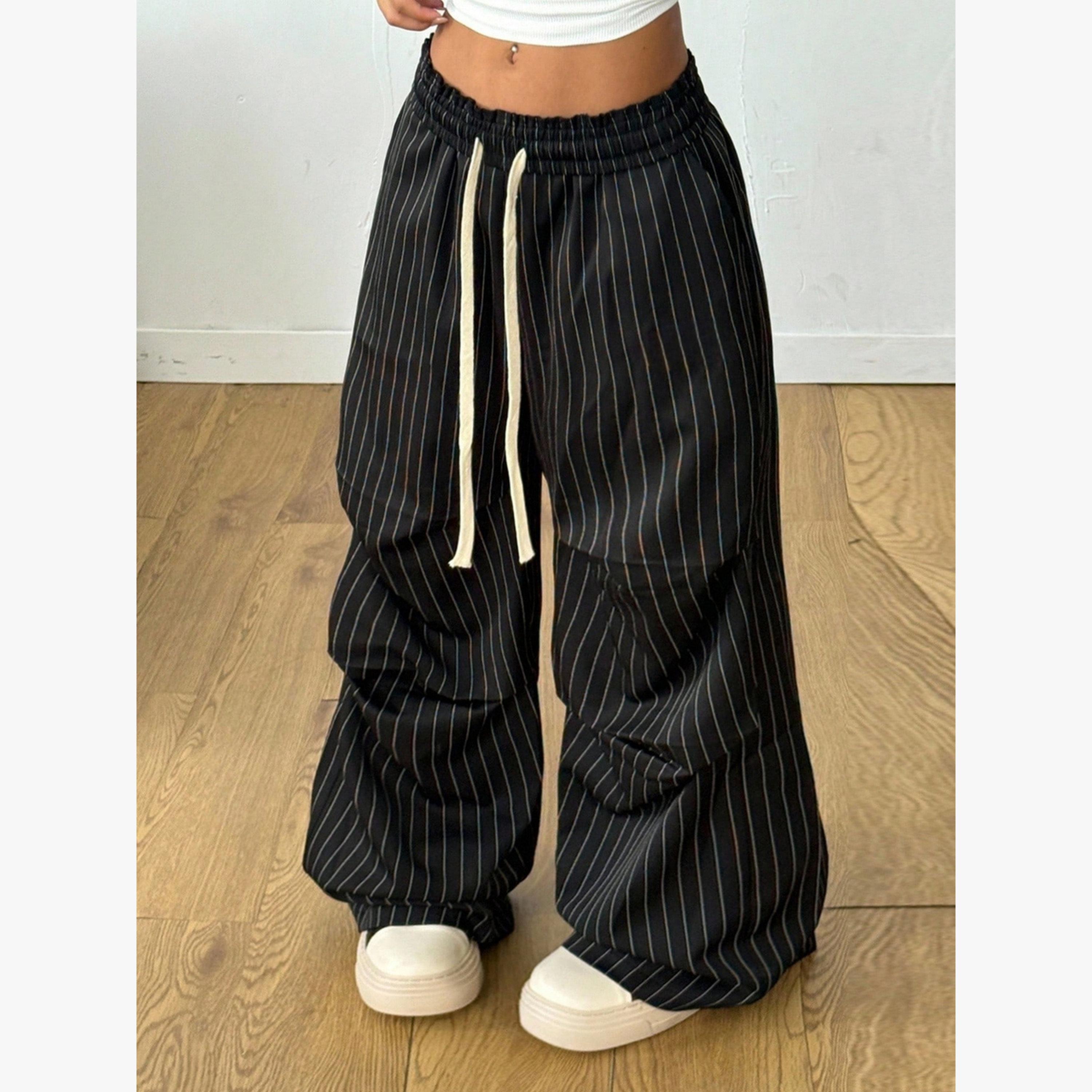 Take Two Black Pinstripe Wide Leg Trousers-women-clothing-bottoms-joggers-image-2