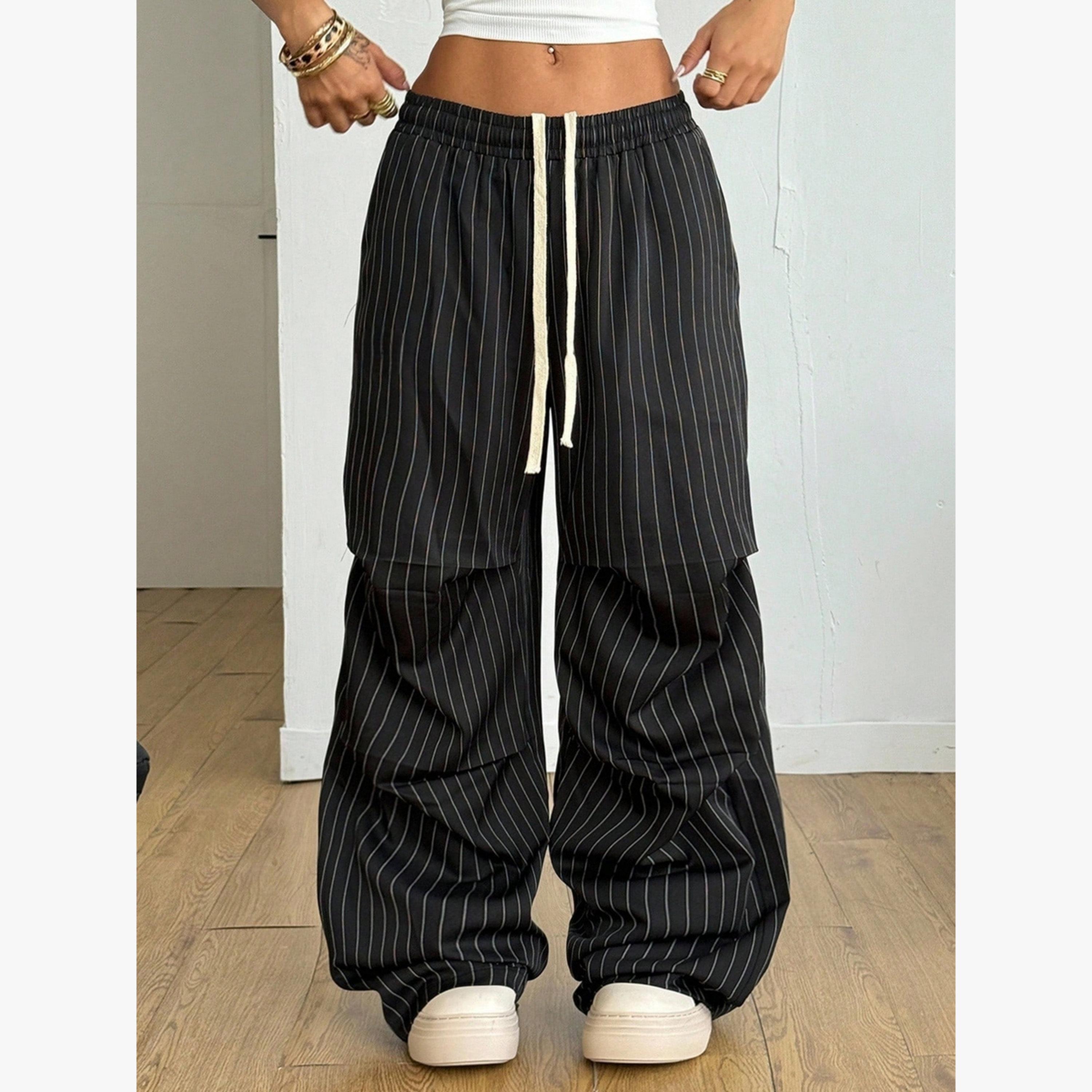 Take Two Black Pinstripe Wide Leg Trousers-women-clothing-bottoms-joggers-image-3