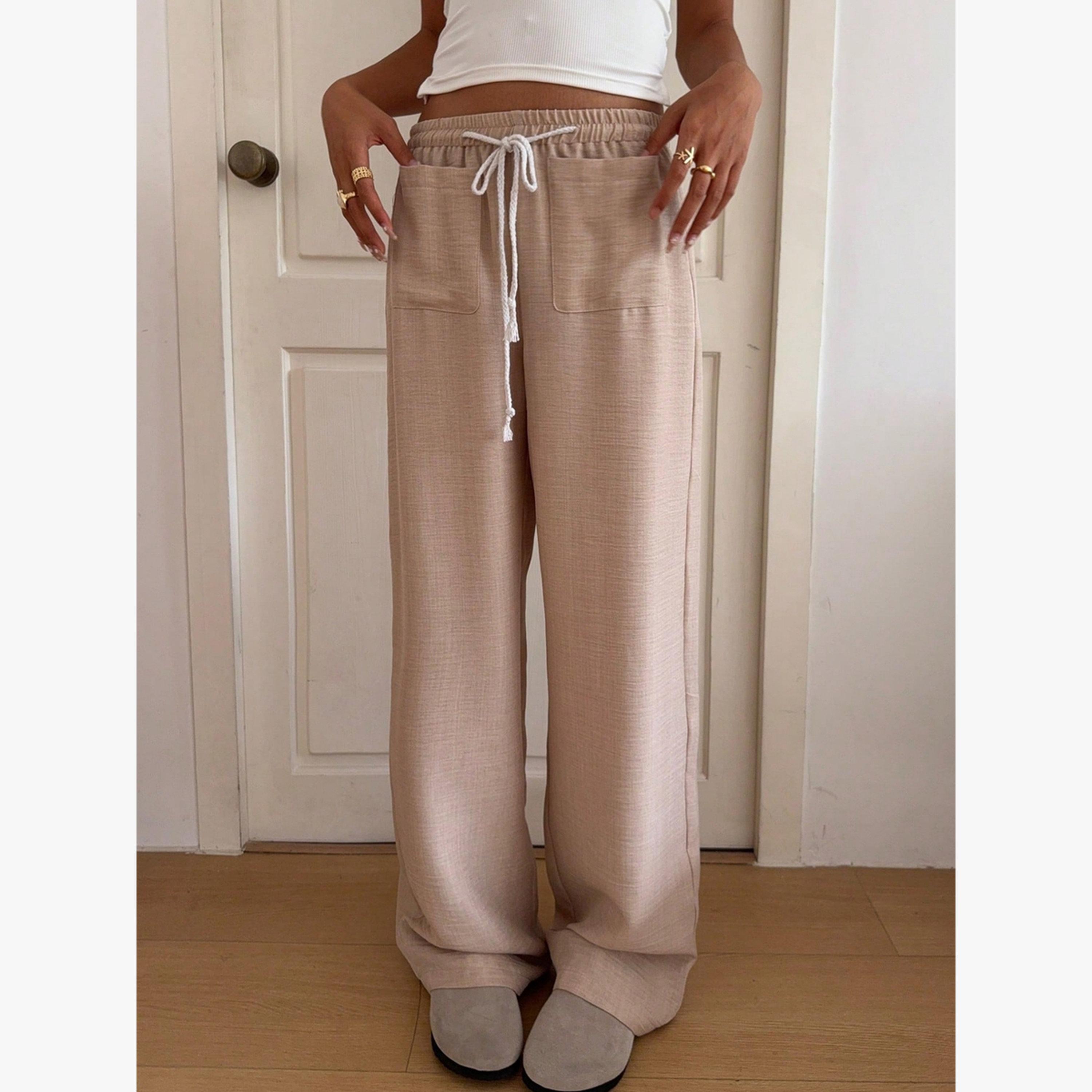 بنطال من الكتان بأرجل واسعة ورباط-women-clothing-bottoms-joggers-image-3