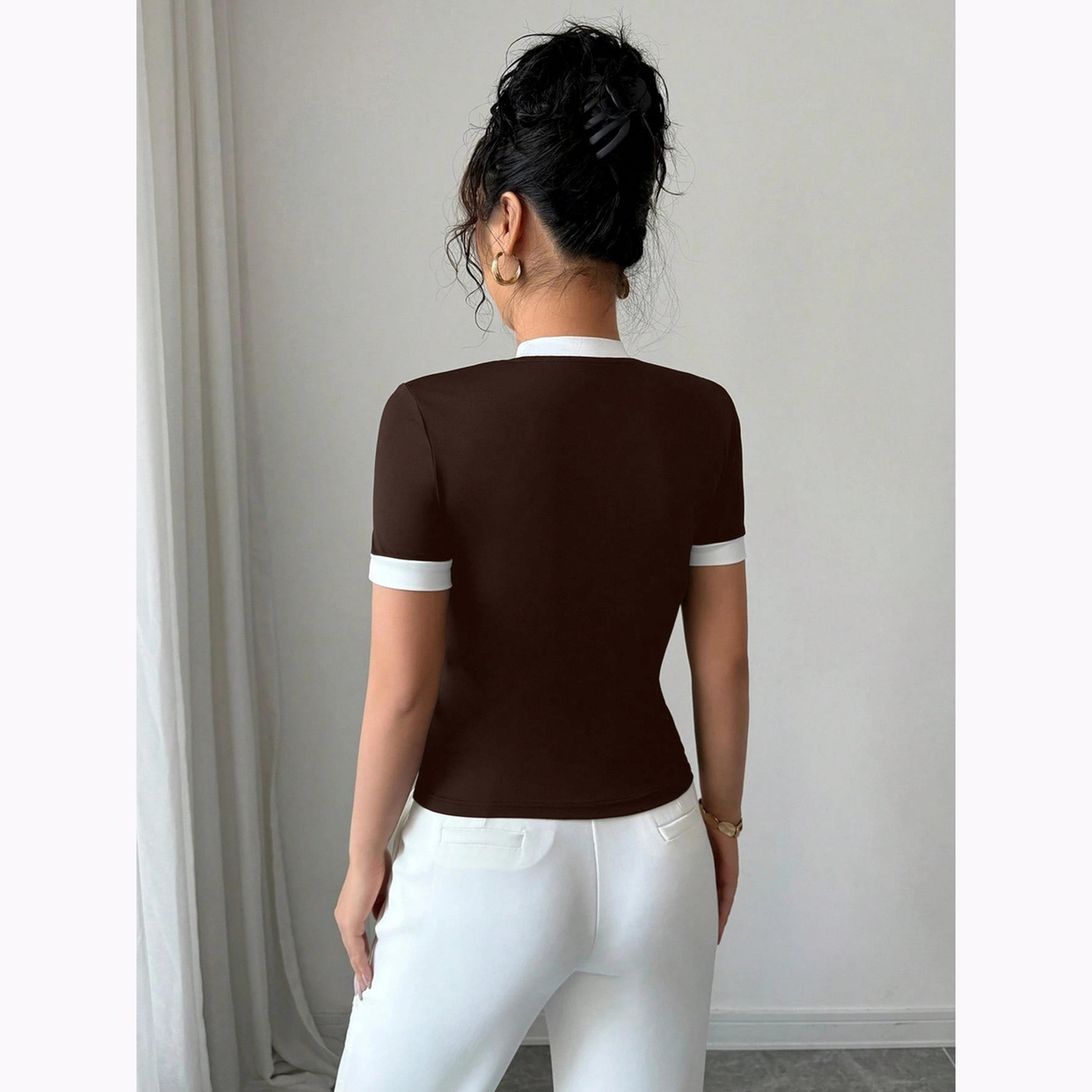 Take Two Brown Short Sleeve Top with Bow Detail-women-clothing-shirtsandblouses-blouses-image-2