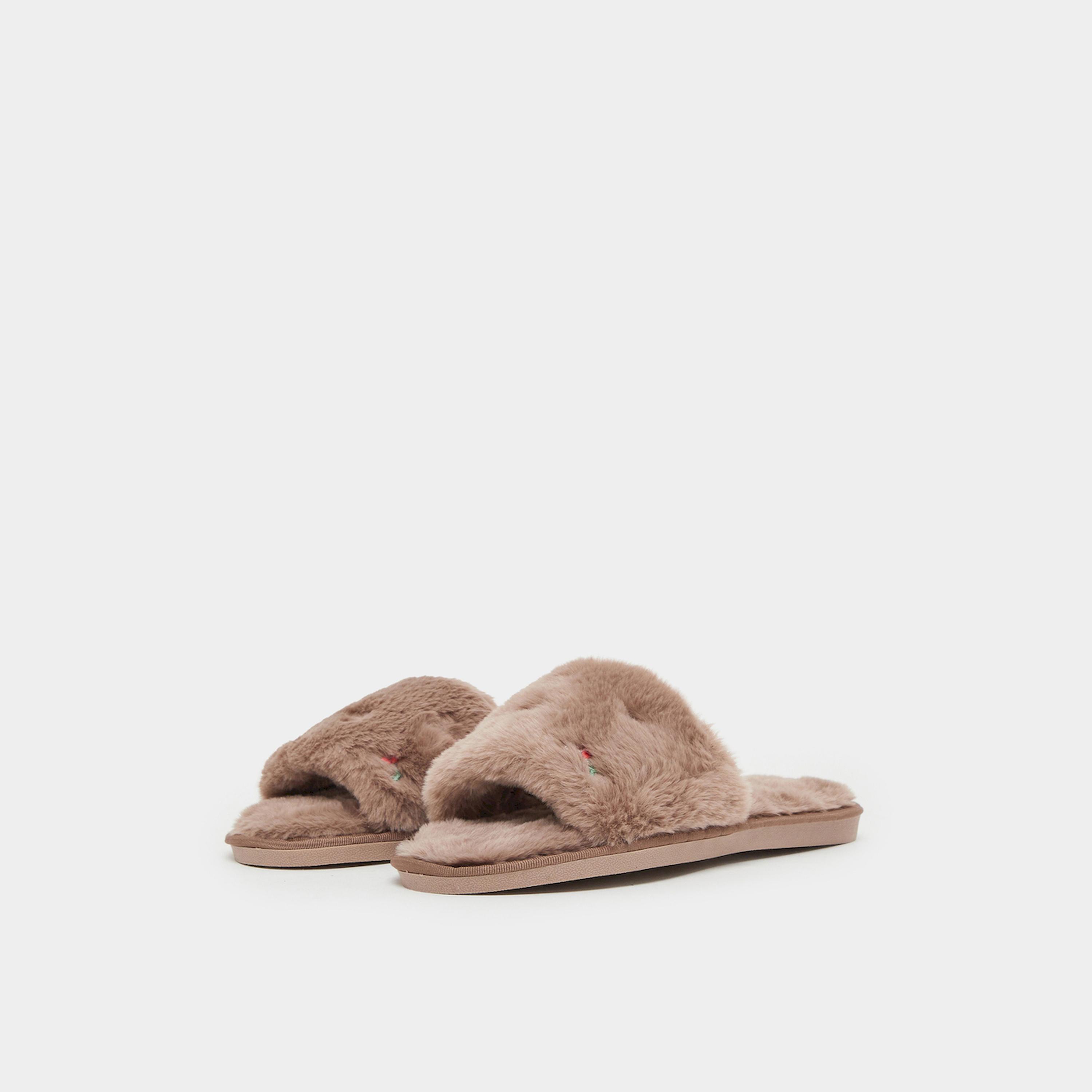 Styli Tan Fuzzy Embroidered Bedroom Slippers-women-shoes-bedroomslippers-image-1
