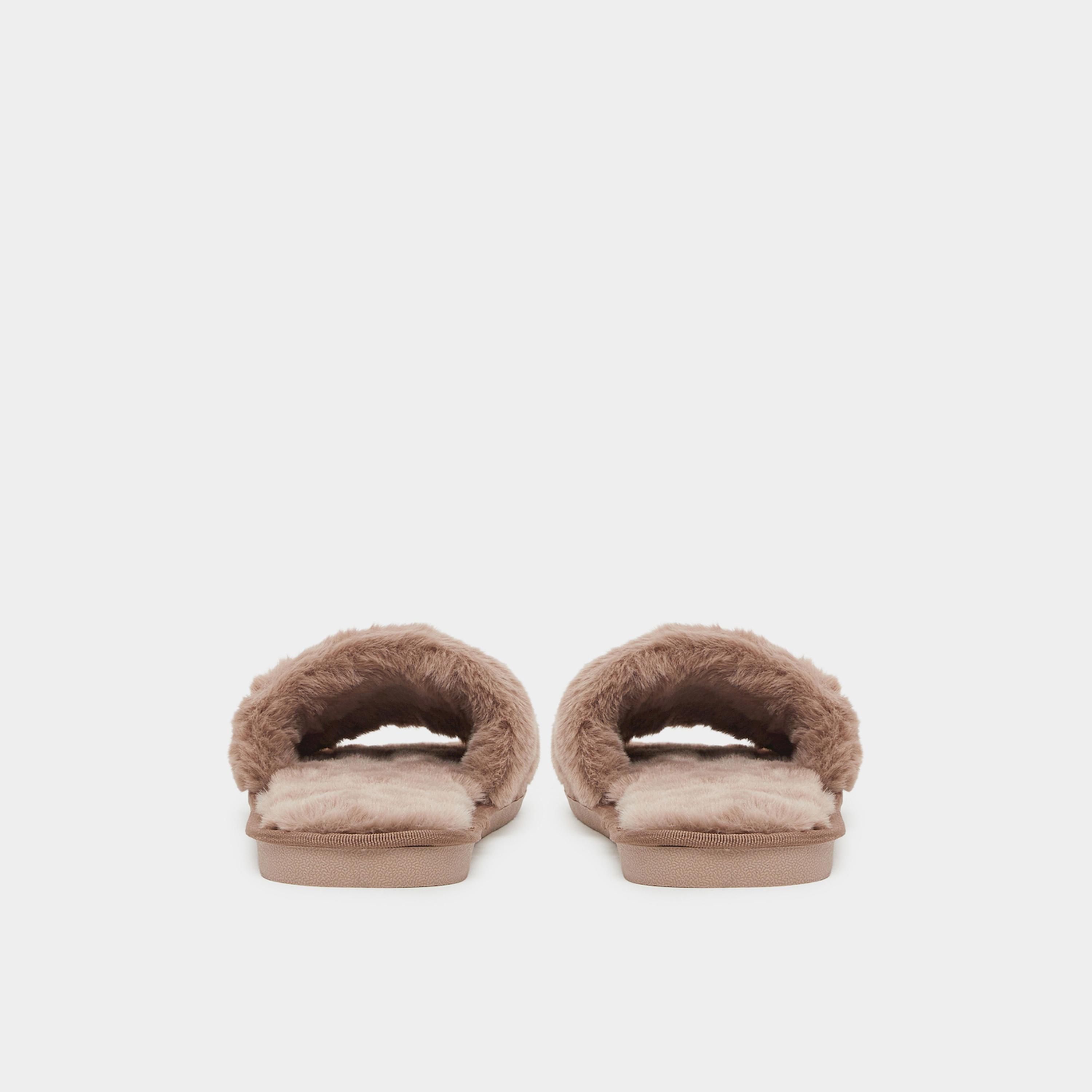 Styli Tan Fuzzy Embroidered Bedroom Slippers-women-shoes-bedroomslippers-image-4