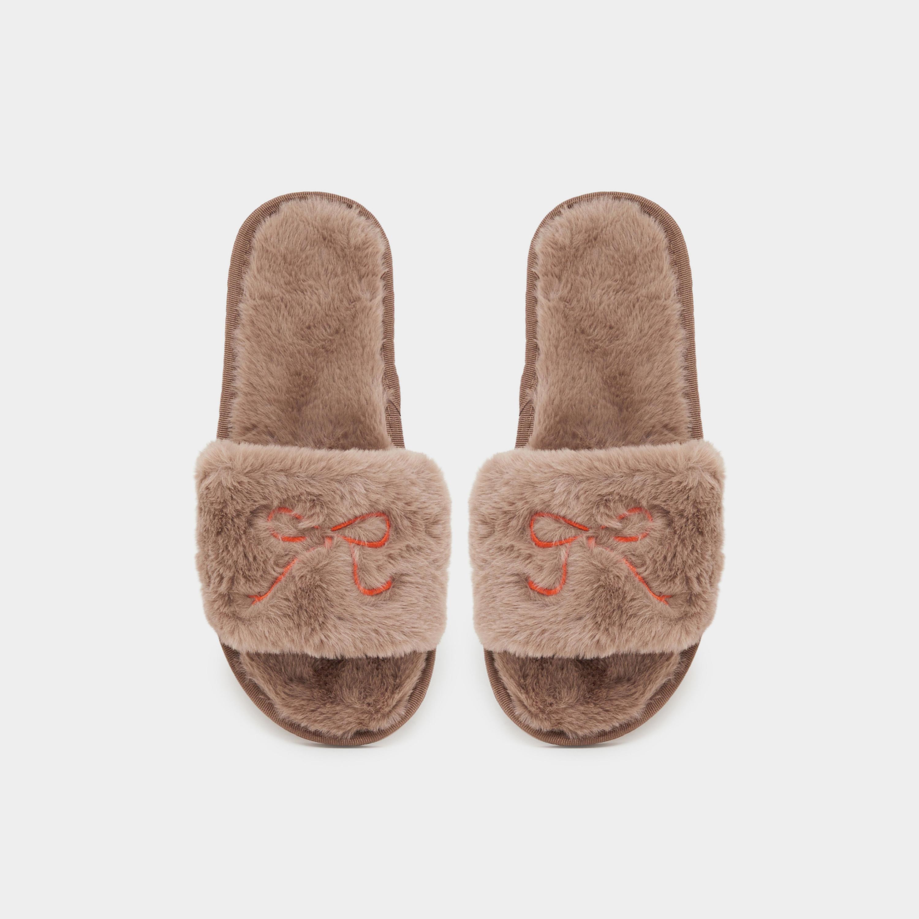 Styli Fuzzy Embroidered Bow Bedroom Slippers-women-shoes-bedroomslippers-image-3