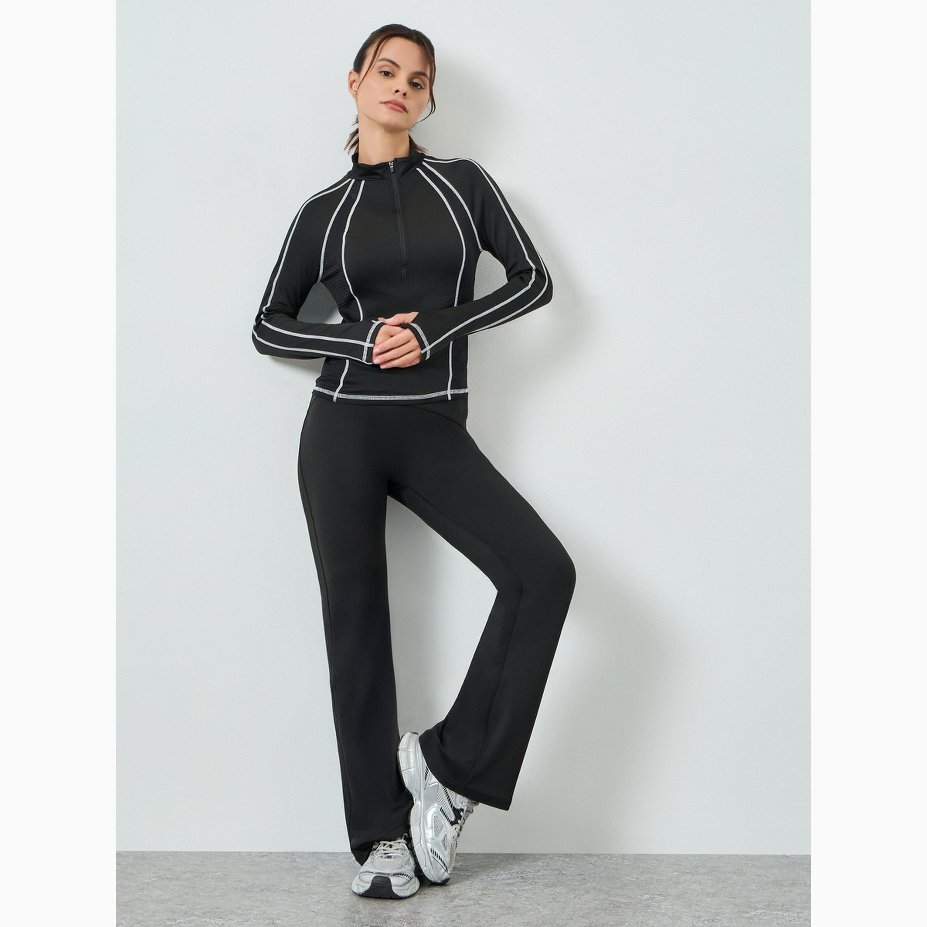 Styli Black Contrast Stitch Detail Thumbhole Half Zip Up Top-sports-women-clothing-coatsandjackets-jackets-image-2