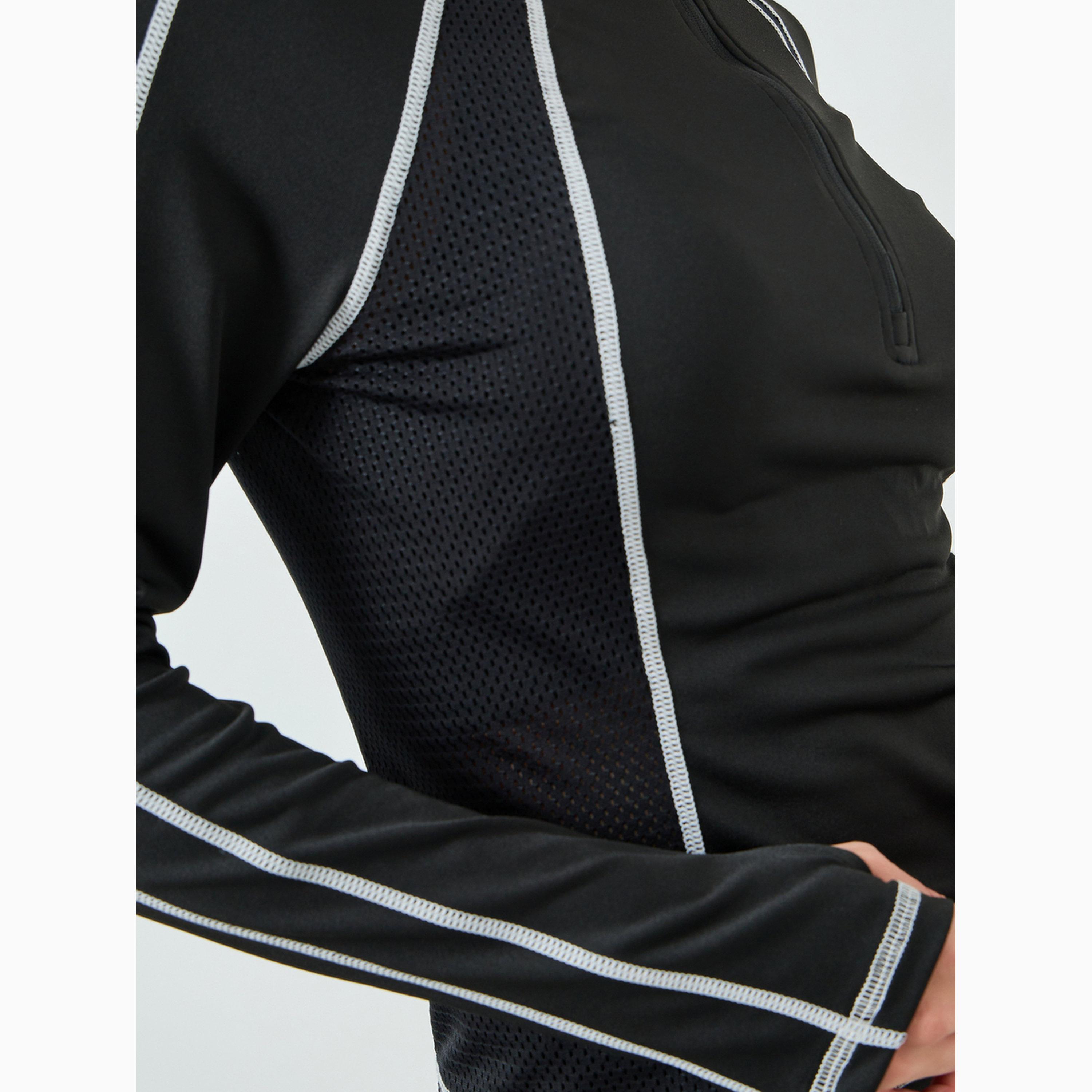 Styli Black Contrast Stitch Detail Thumbhole Half Zip Up Top-sports-women-clothing-coatsandjackets-jackets-image-4