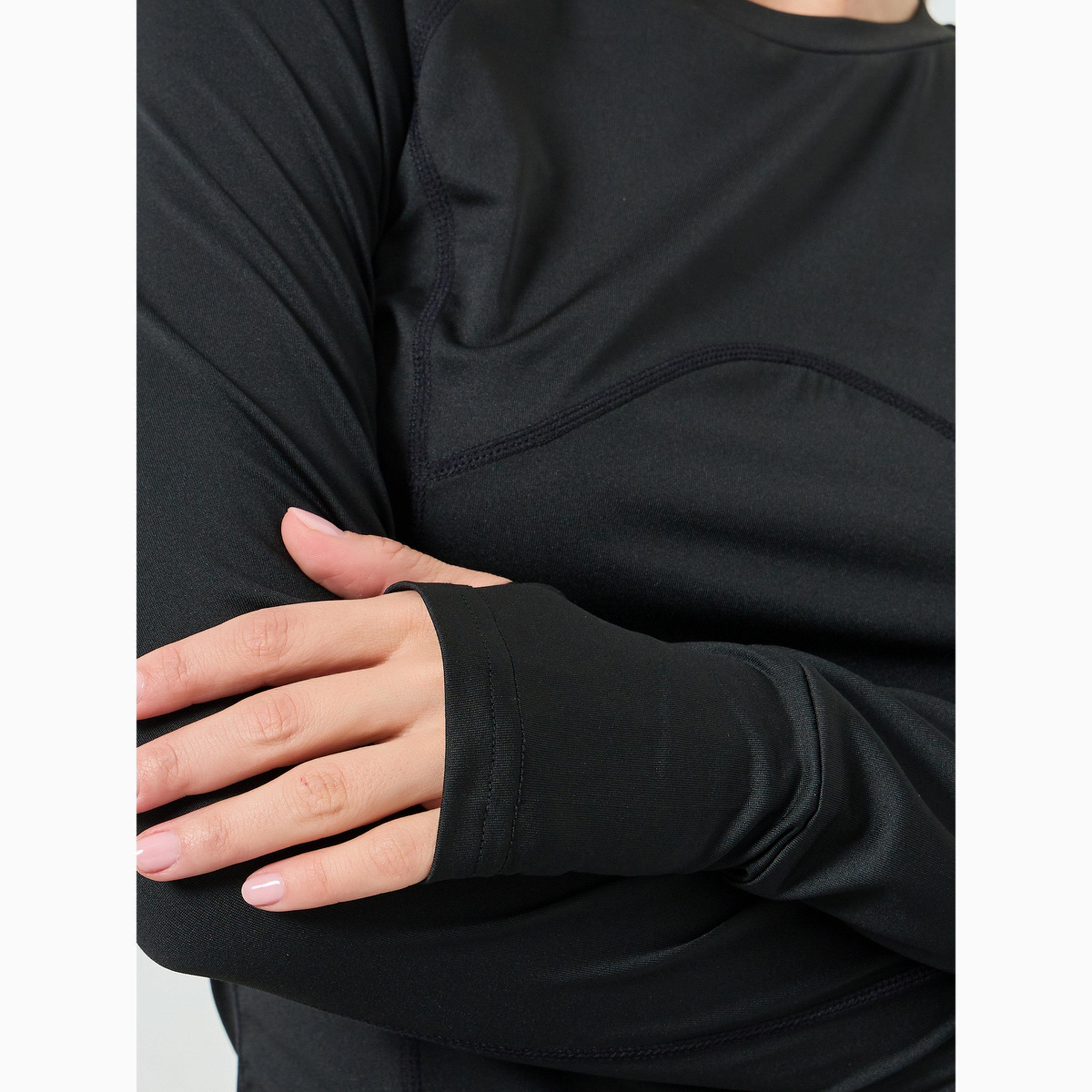 Styli Black Back Mesh and Reflective Detail Long Sleeves Top-sports-women-clothing-tshirtsandvests-image-4