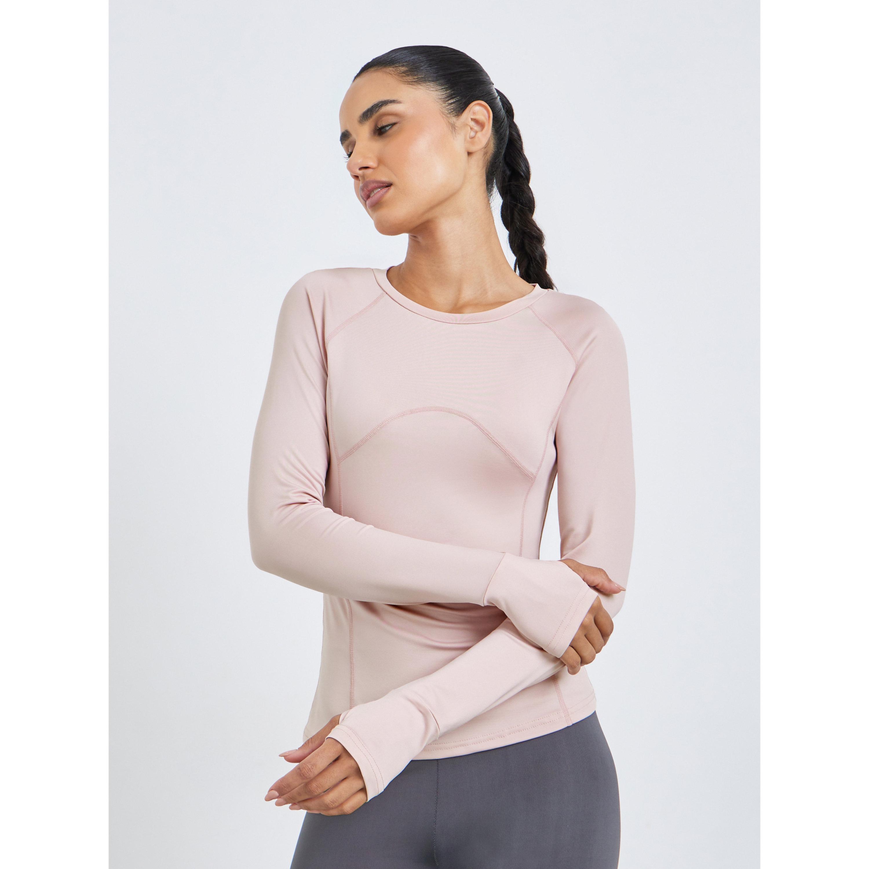 Styli Pink Back Mesh Long Sleeve Top-sports-women-clothing-tshirtsandvests-image-1
