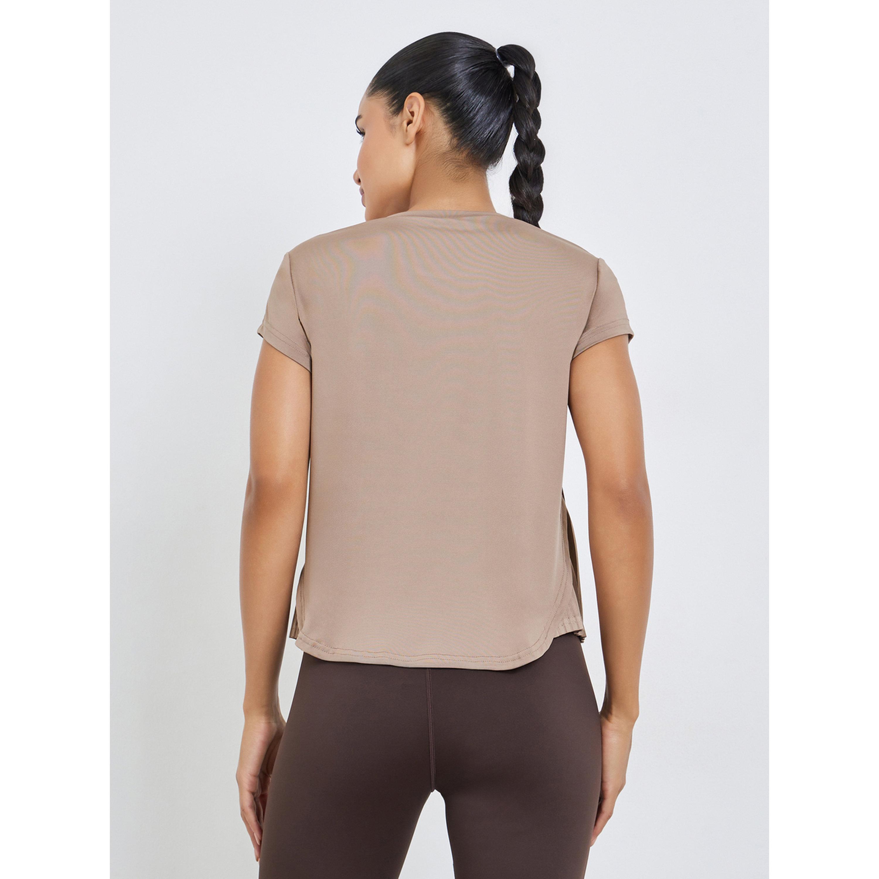 Styli Beige Short Sleeve Top with Pleated Hem-sports-women-clothing-tshirtsandvests-image-3