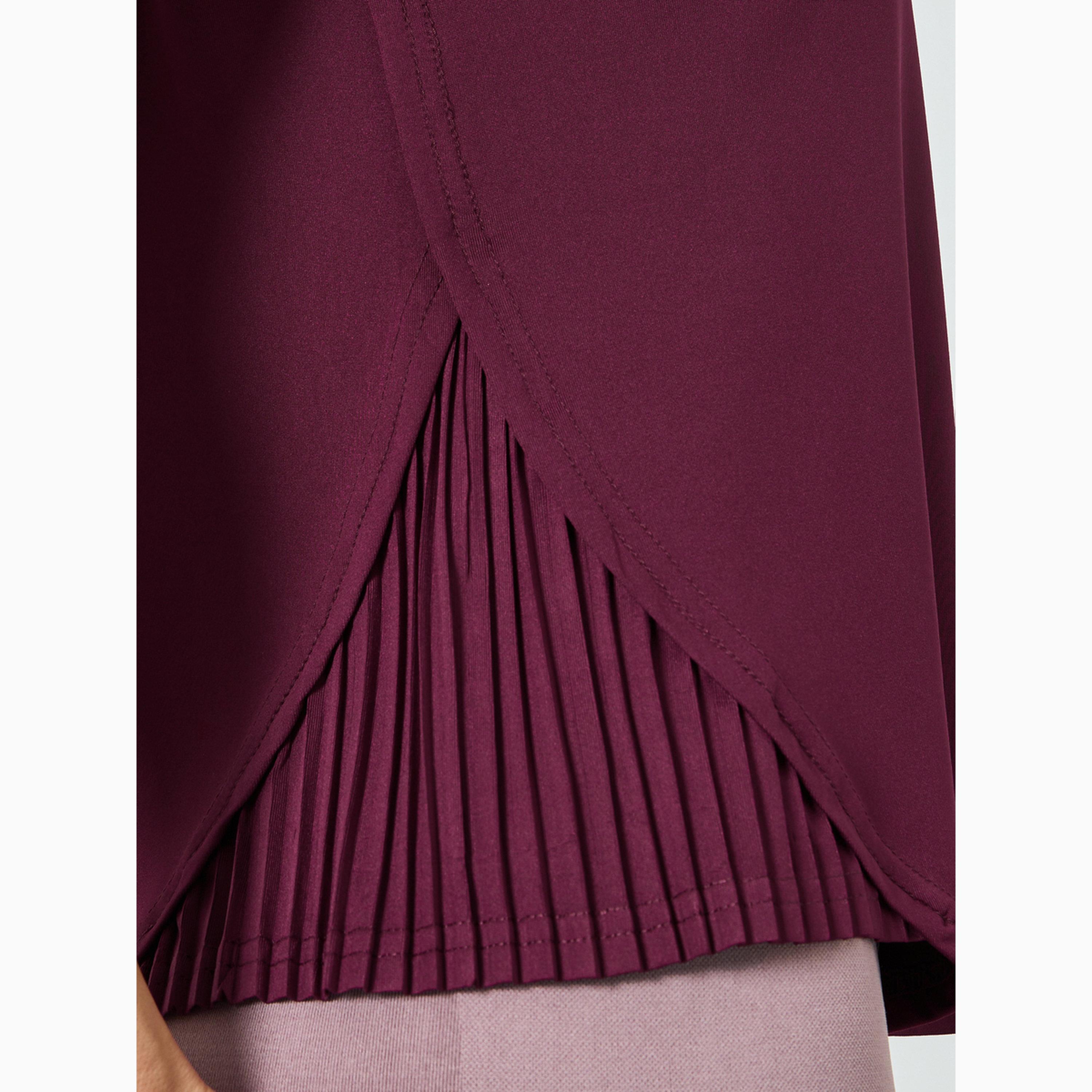 Styli Burgundy Pleated Side Curved Hem Short Sleeves Top-sports-women-clothing-tshirtsandvests-image-3