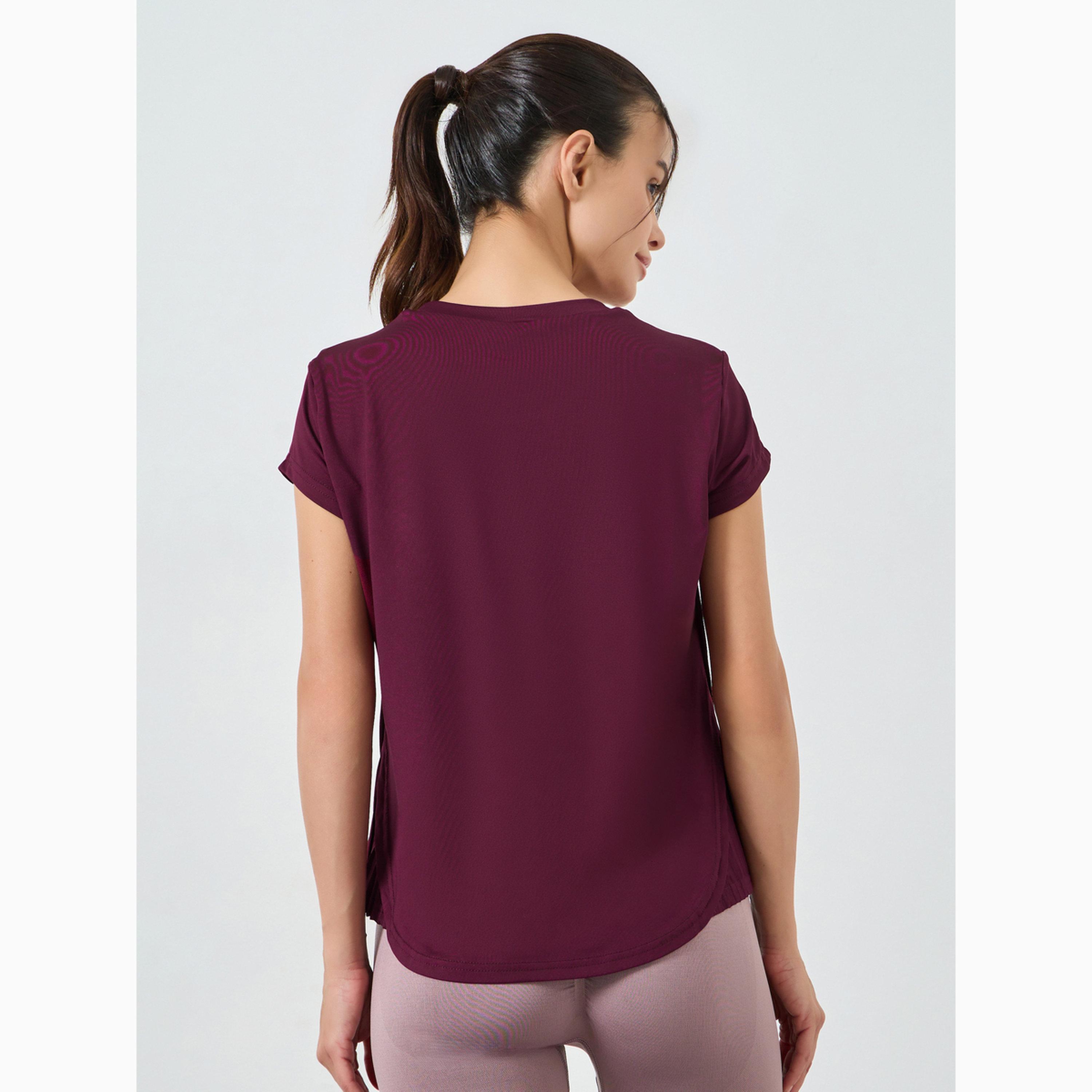 Styli Burgundy Pleated Side Curved Hem Short Sleeves Top-sports-women-clothing-tshirtsandvests-image-4