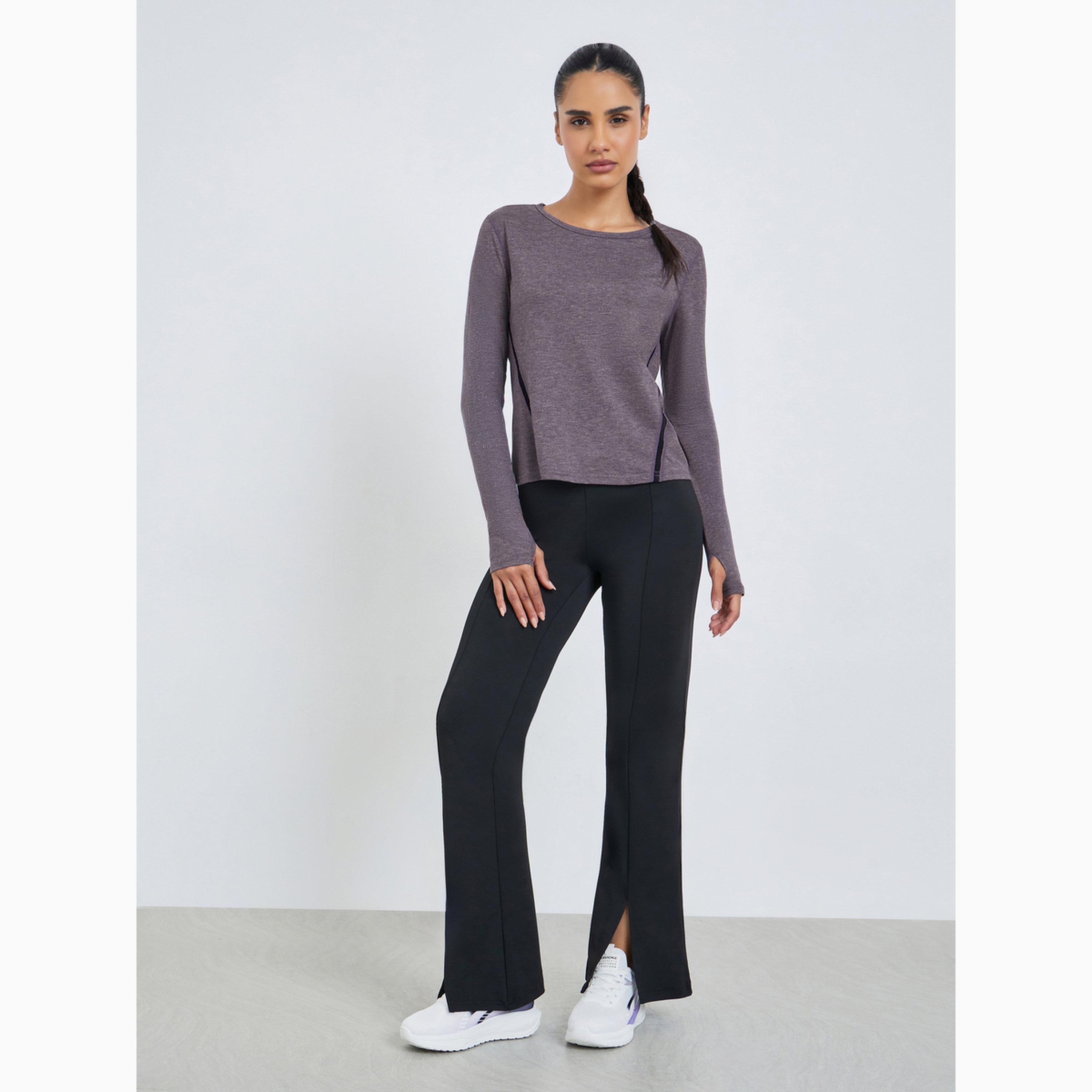 بلوزة بأكمام طويلة وتفاصيل شبكية جانبية-sports-women-clothing-tshirtsandvests-image-2