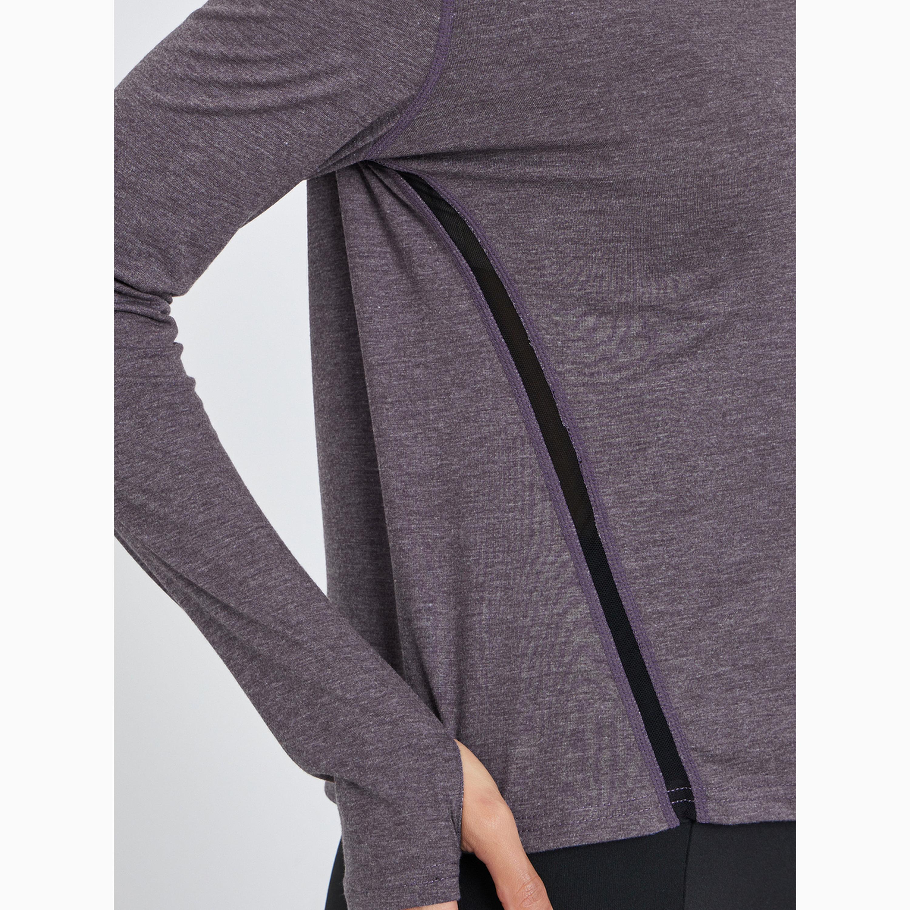 Styli Brown Melange Side Mesh Detail Long Sleeves Top-sports-women-clothing-tshirtsandvests-image-4