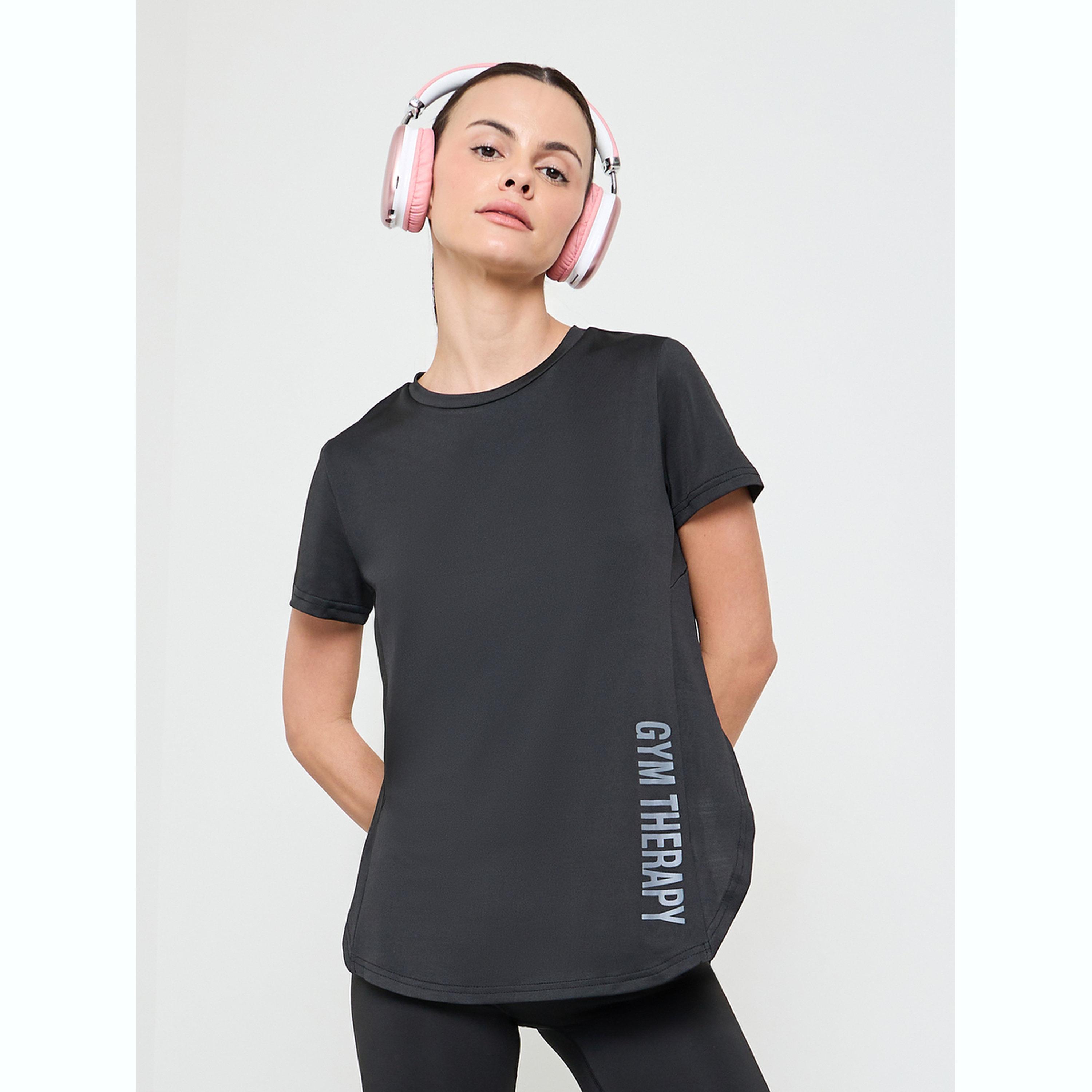 Styli Black Tonal Vertical Side Text Back Reflective Stripe Top-sports-women-clothing-tshirtsandvests-image-1