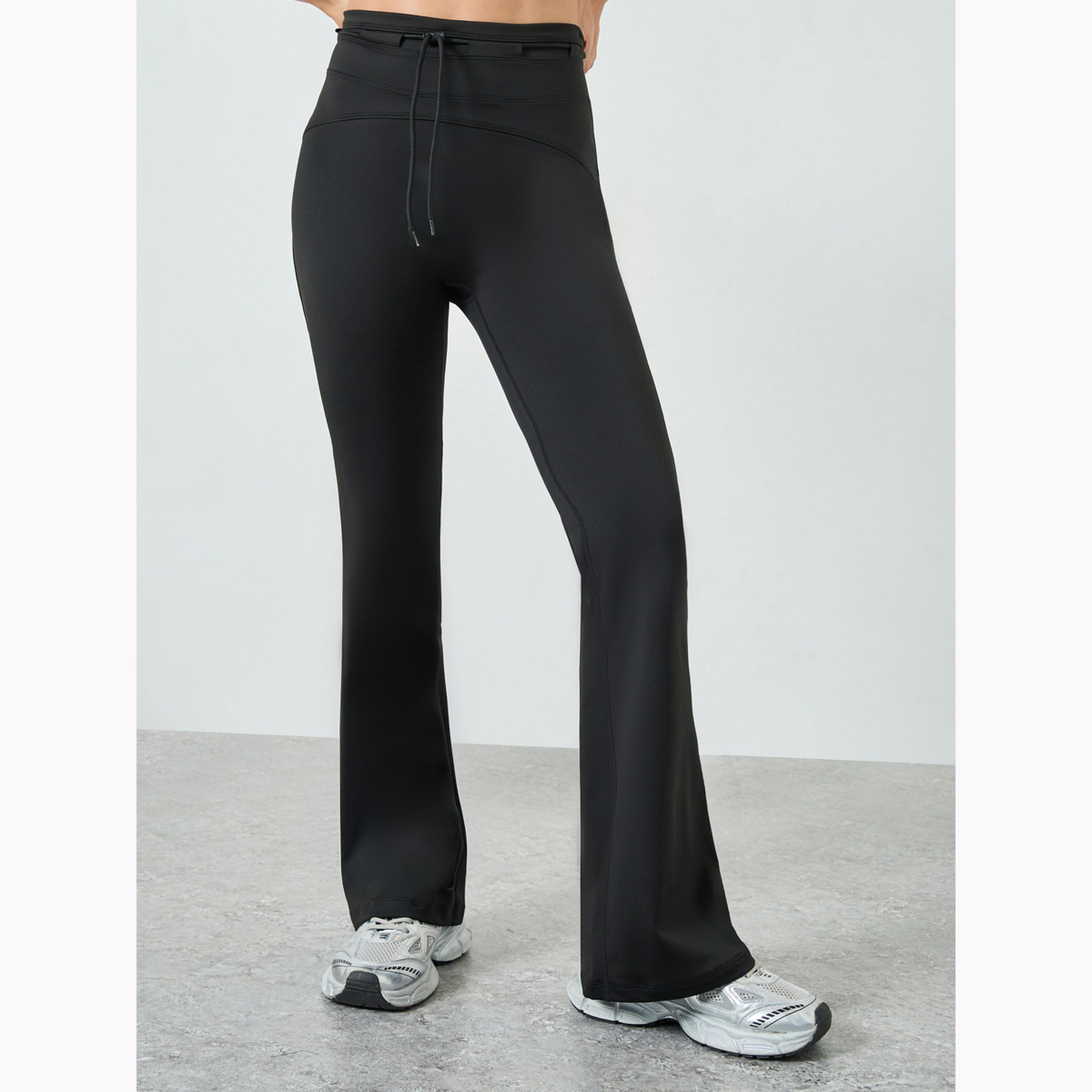 Styli Black Toggle Waist Detail Flared Pants-women-clothing-bottoms-joggers-image-1