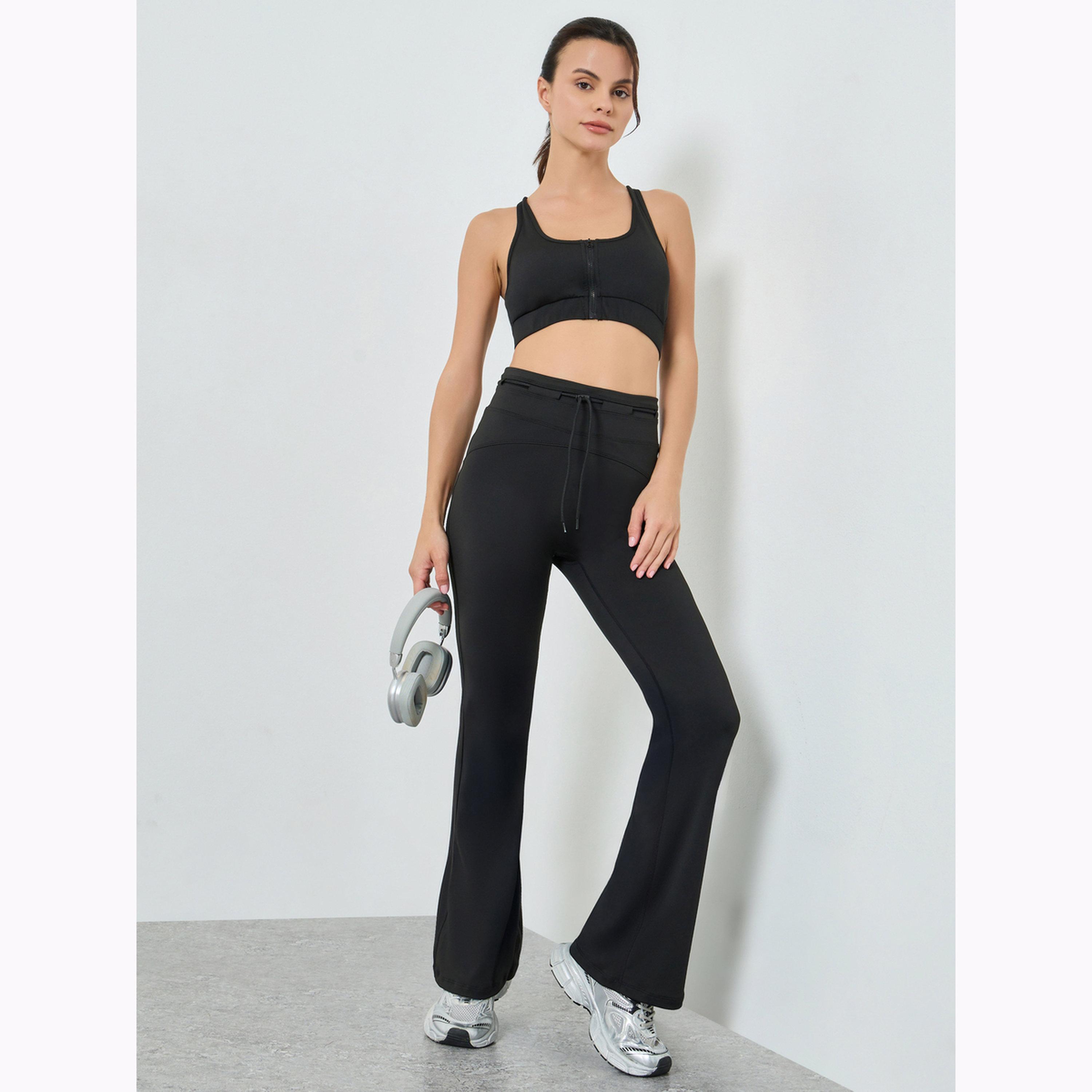 Styli Black Toggle Waist Detail Flared Pants-women-clothing-bottoms-joggers-image-2