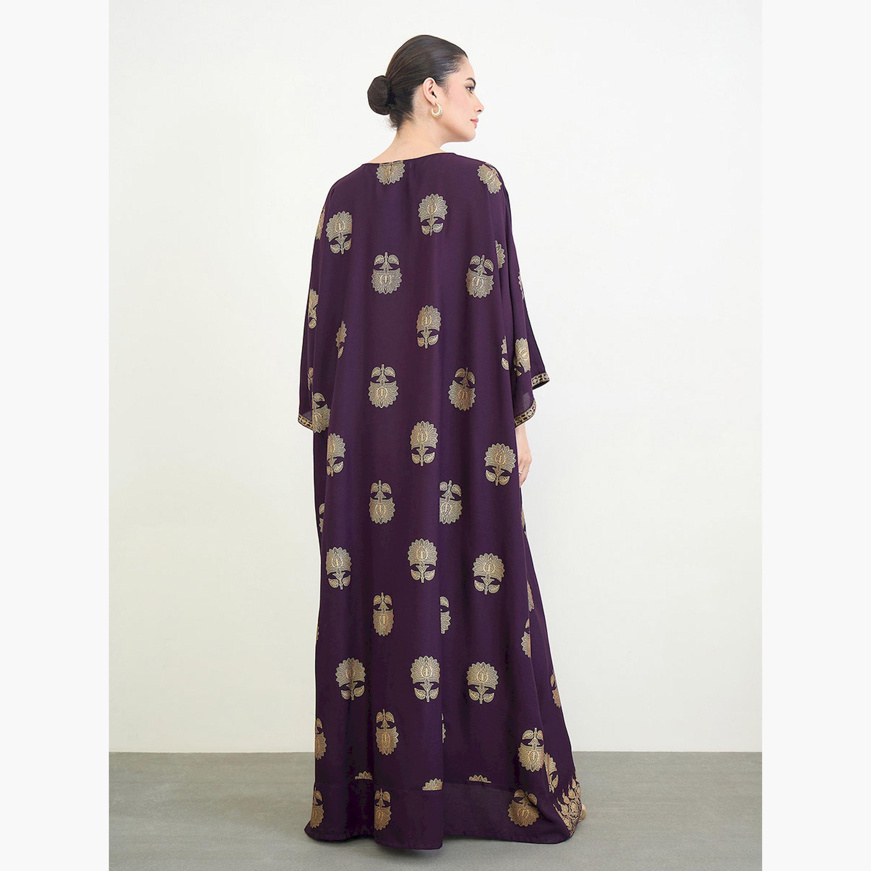 Amirah X Styli Purple Foil Print Kimono Sleeves Jalabiya-women-arabicclothing-jalabiyas-image-4