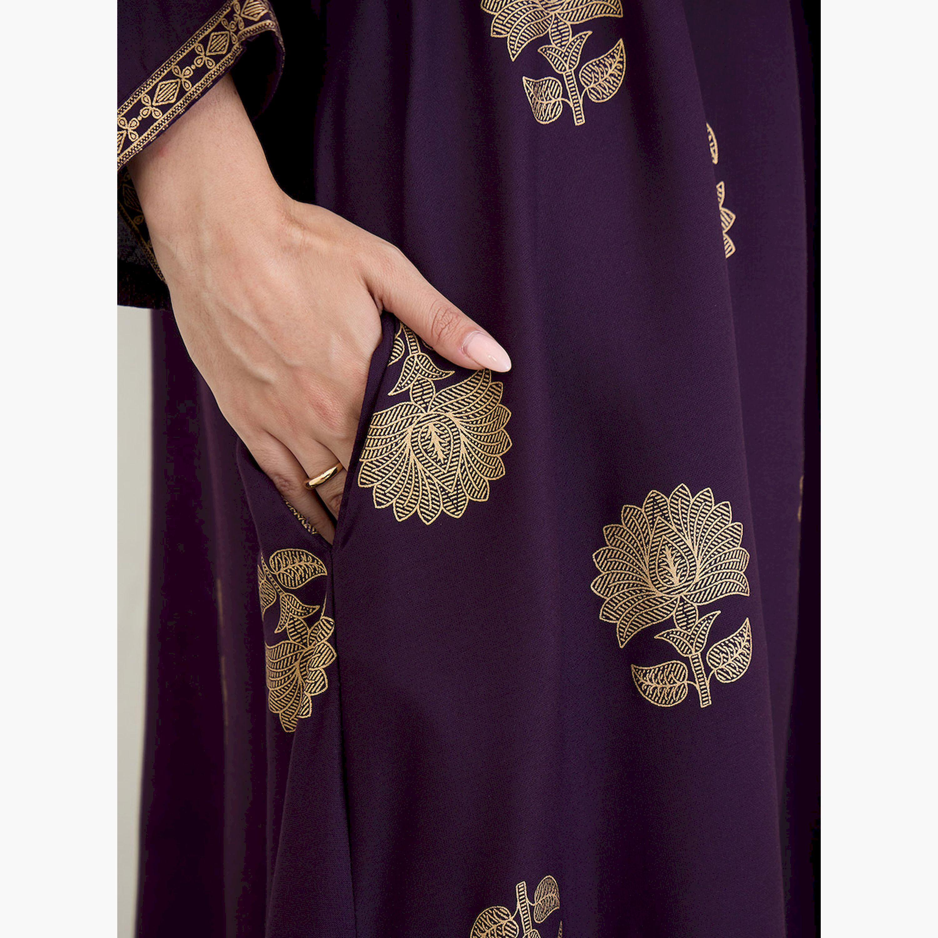 Amirah X Styli Purple Foil Print Kimono Sleeves Jalabiya-women-arabicclothing-jalabiyas-image-6