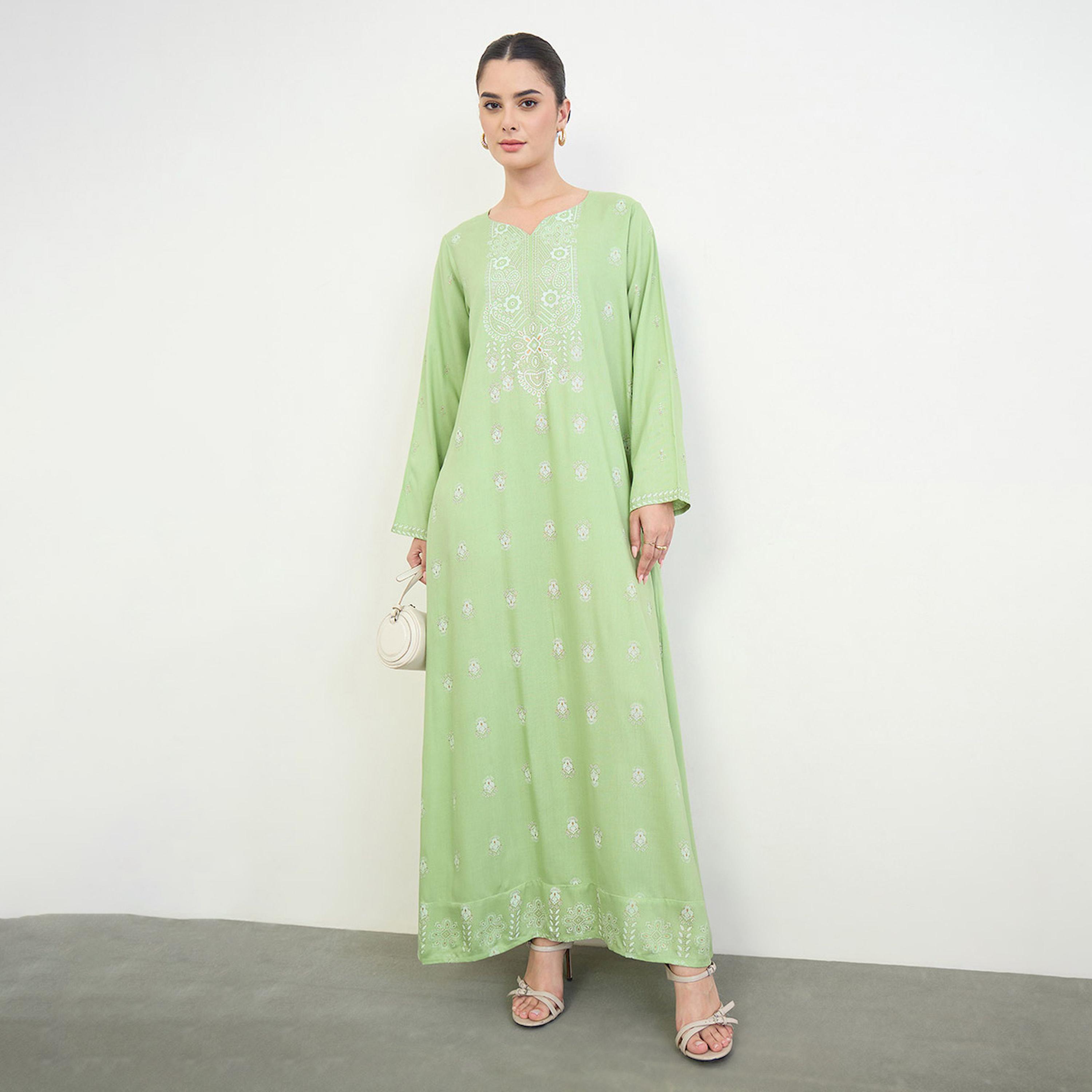 جلابية بأكمام طويلة وطبعات بيزلي-women-arabicclothing-jalabiyas-image-1