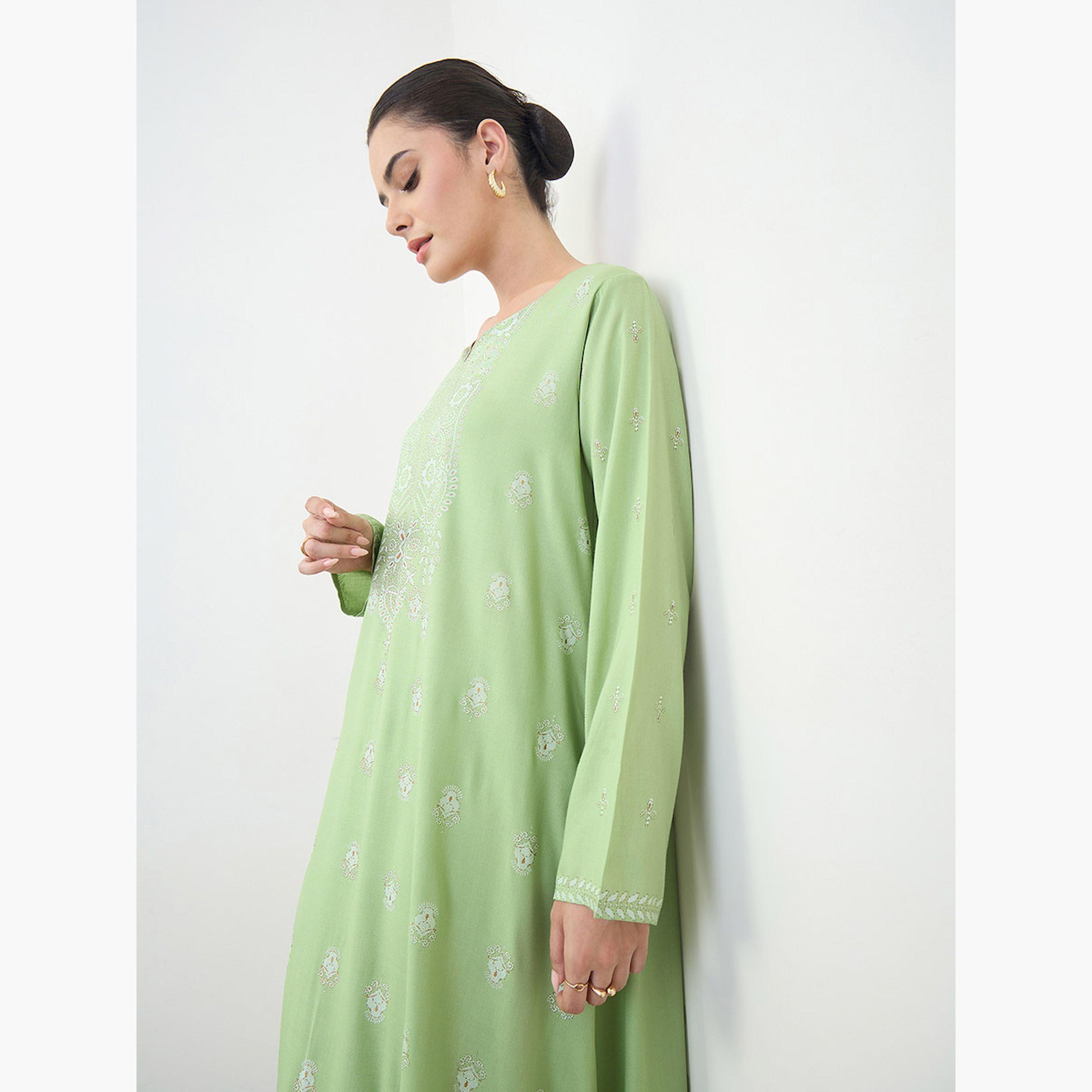 Amirah X Styli Green Paisley Print Long Sleeves Jalabiya-women-arabicclothing-jalabiyas-image-3