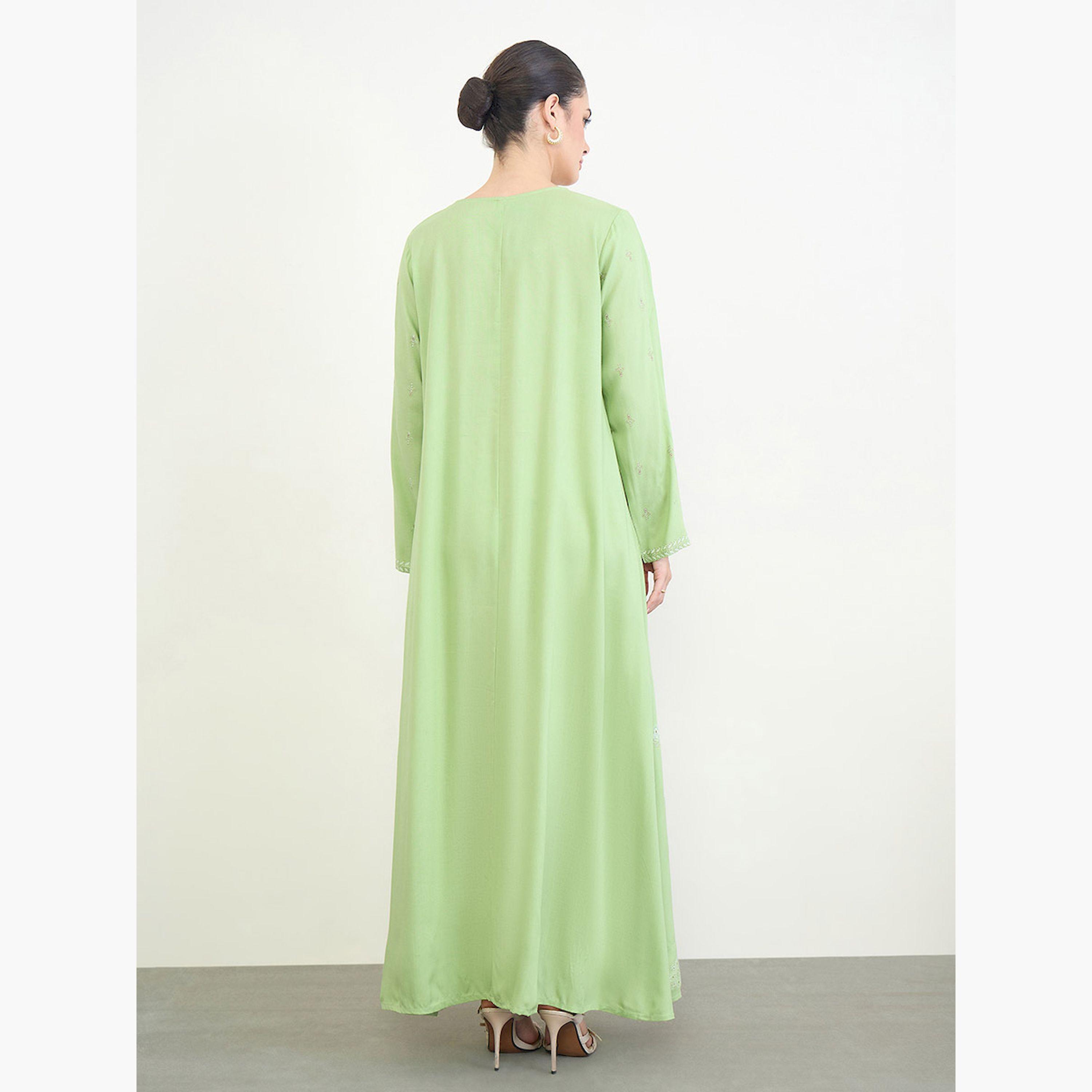 Amirah X Styli Green Paisley Print Long Sleeves Jalabiya-women-arabicclothing-jalabiyas-image-4