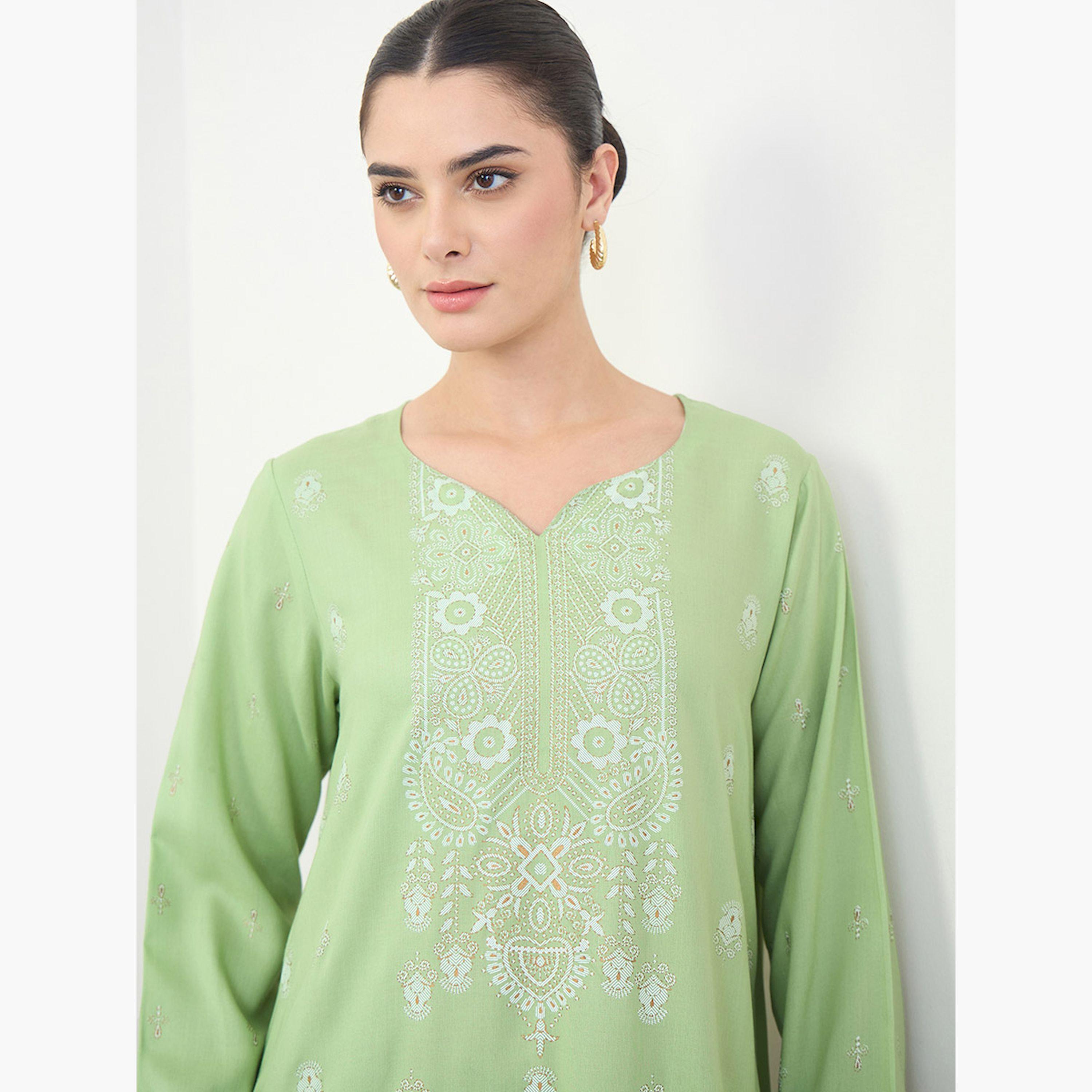 Amirah X Styli Green Paisley Print Long Sleeves Jalabiya-women-arabicclothing-jalabiyas-image-5