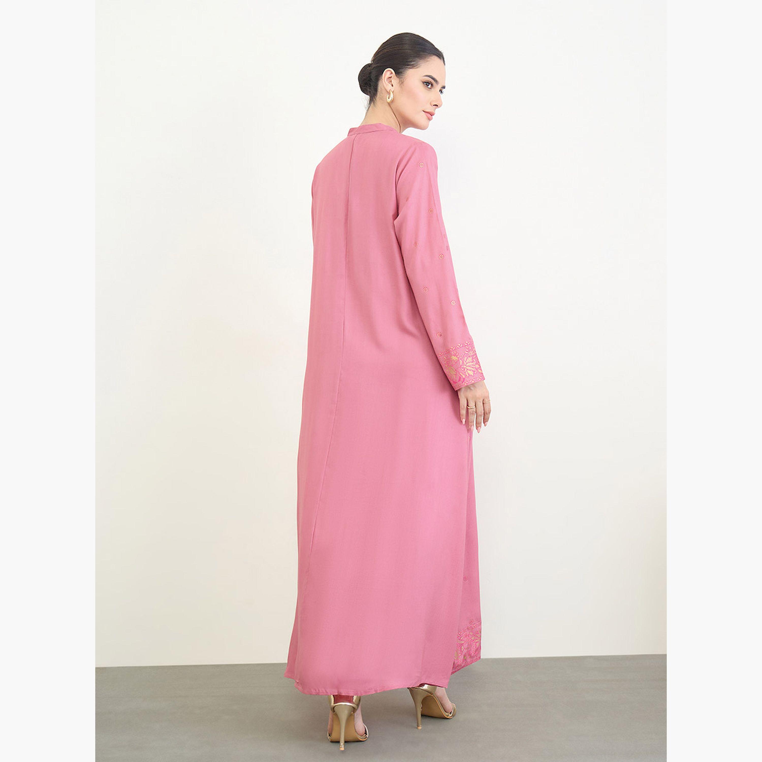 Amirah X Styli Pink Foil Print Long Sleeves Jalabiya-women-arabicclothing-jalabiyas-image-4