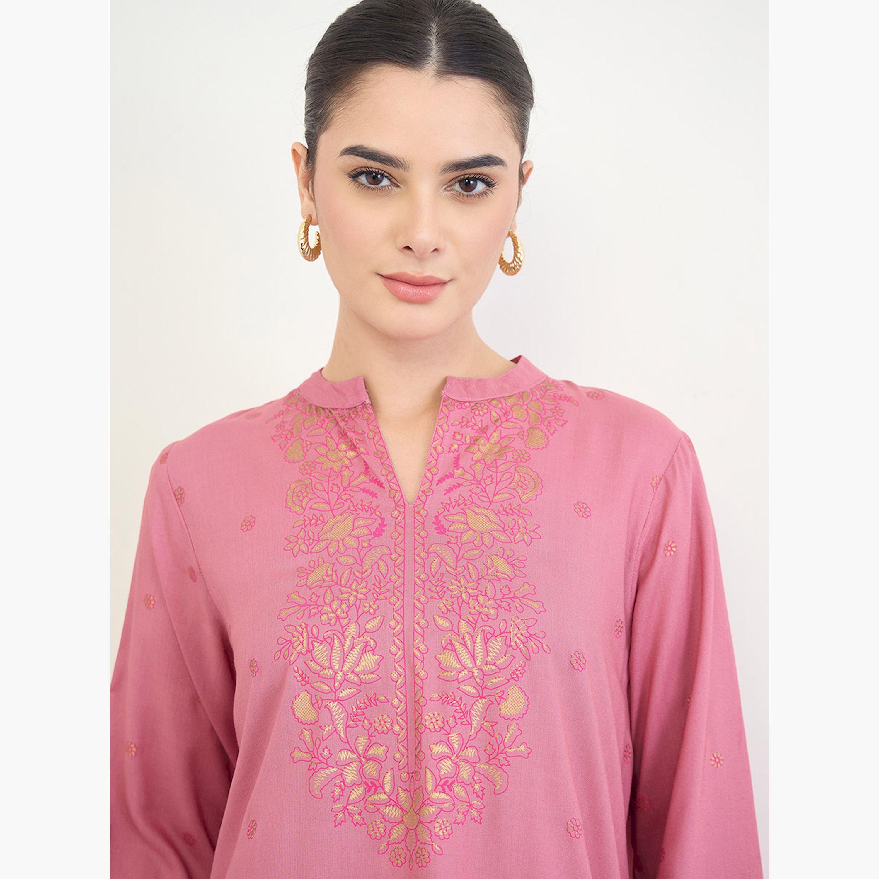 Amirah X Styli Pink Foil Print Long Sleeves Jalabiya-women-arabicclothing-jalabiyas-image-5