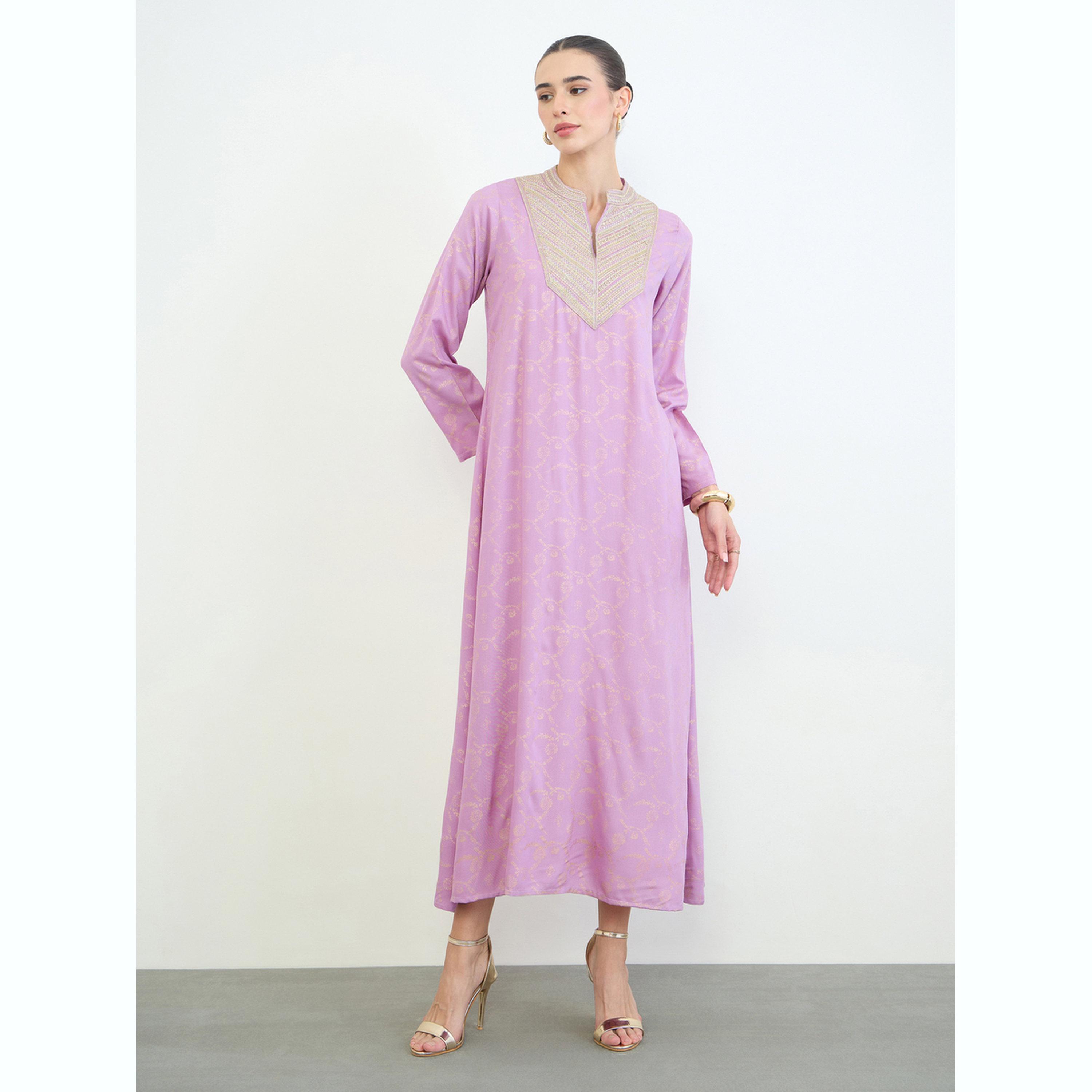 جلابية طويلة مطبعة بالكامل مع تفاصيل مُطرّزة-women-arabicclothing-jalabiyas-image-1