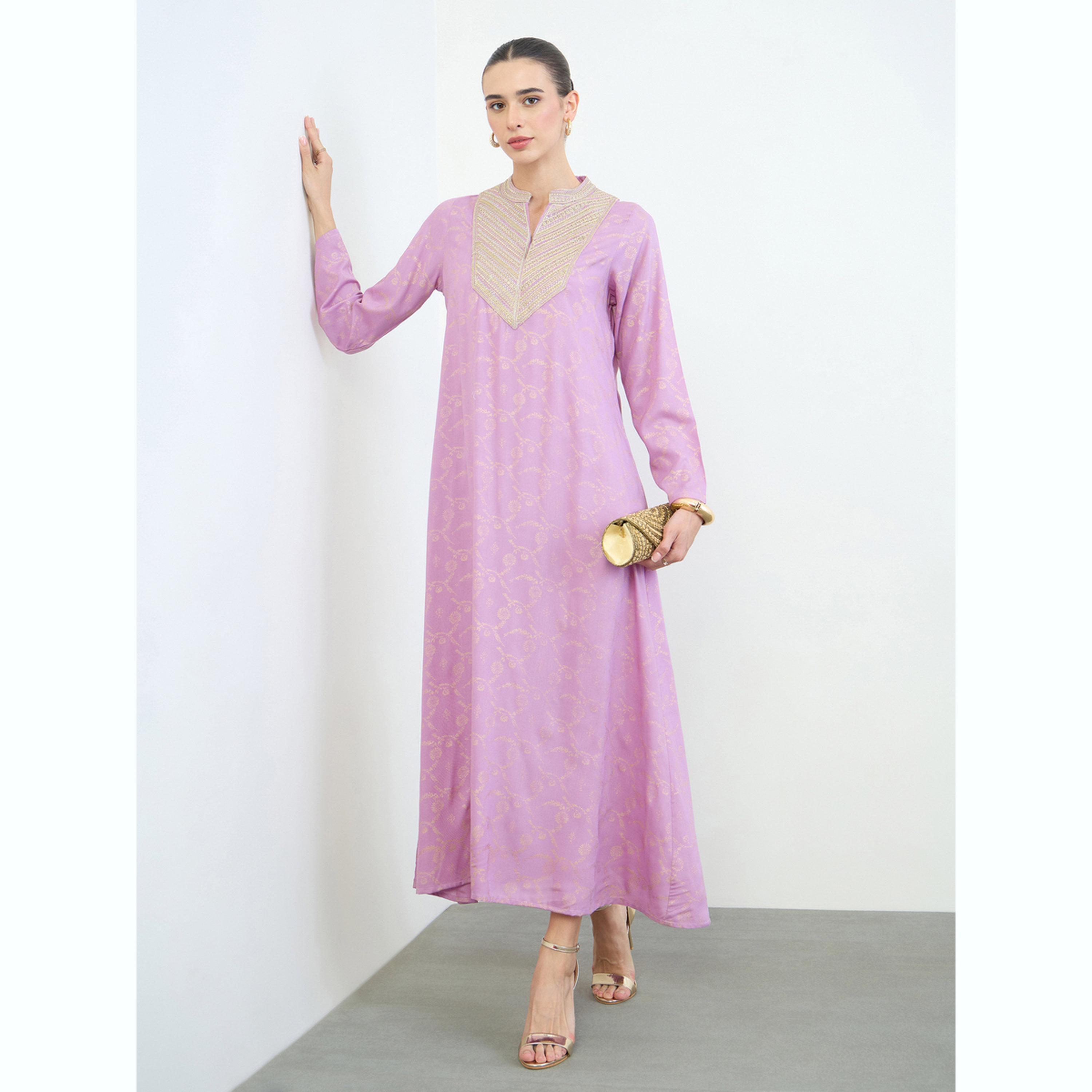 جلابية طويلة مطبعة بالكامل مع تفاصيل مُطرّزة-women-arabicclothing-jalabiyas-image-2