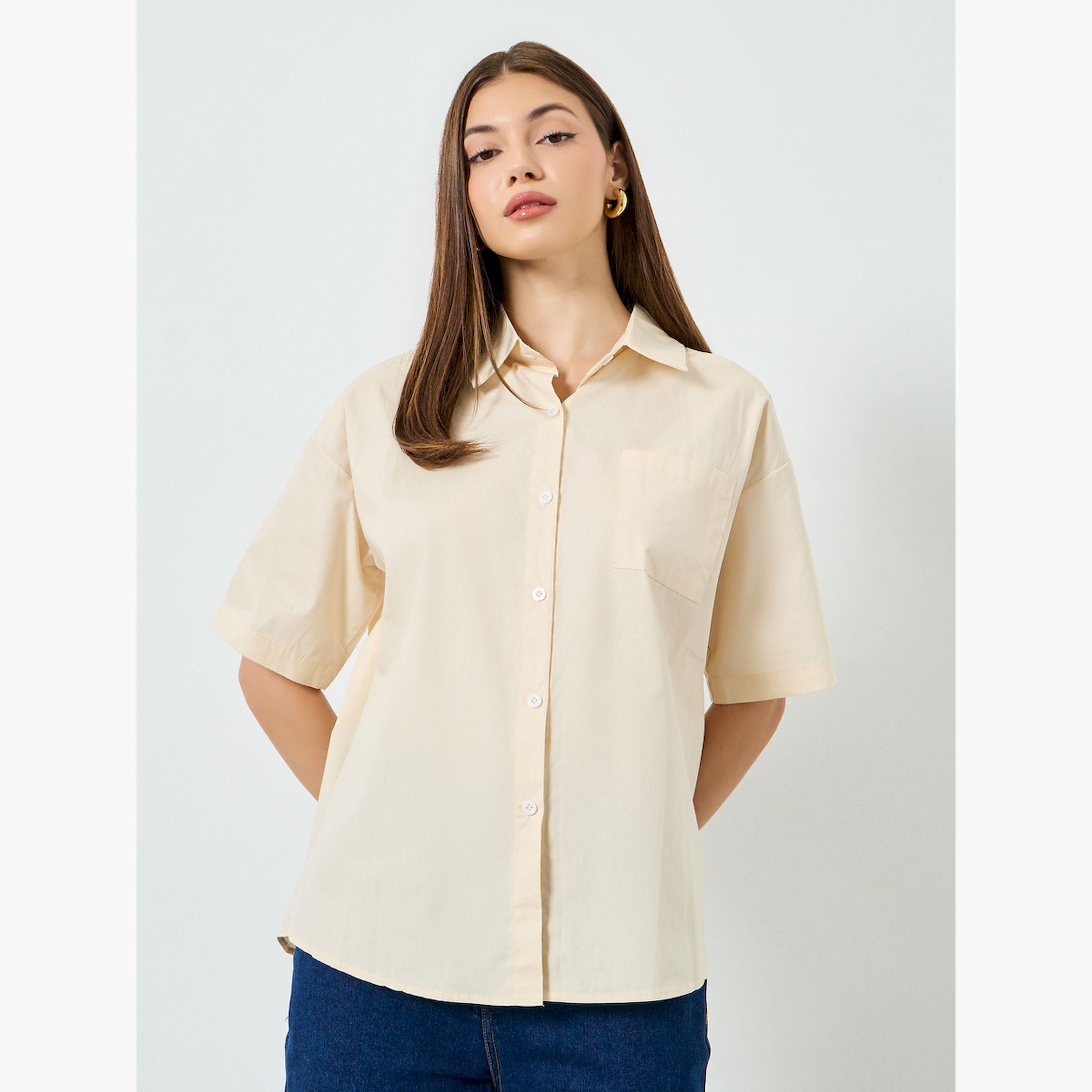 بلوزة سادة بأكمام قصيرة-women-clothing-shirtsandblouses-shirts-image-1