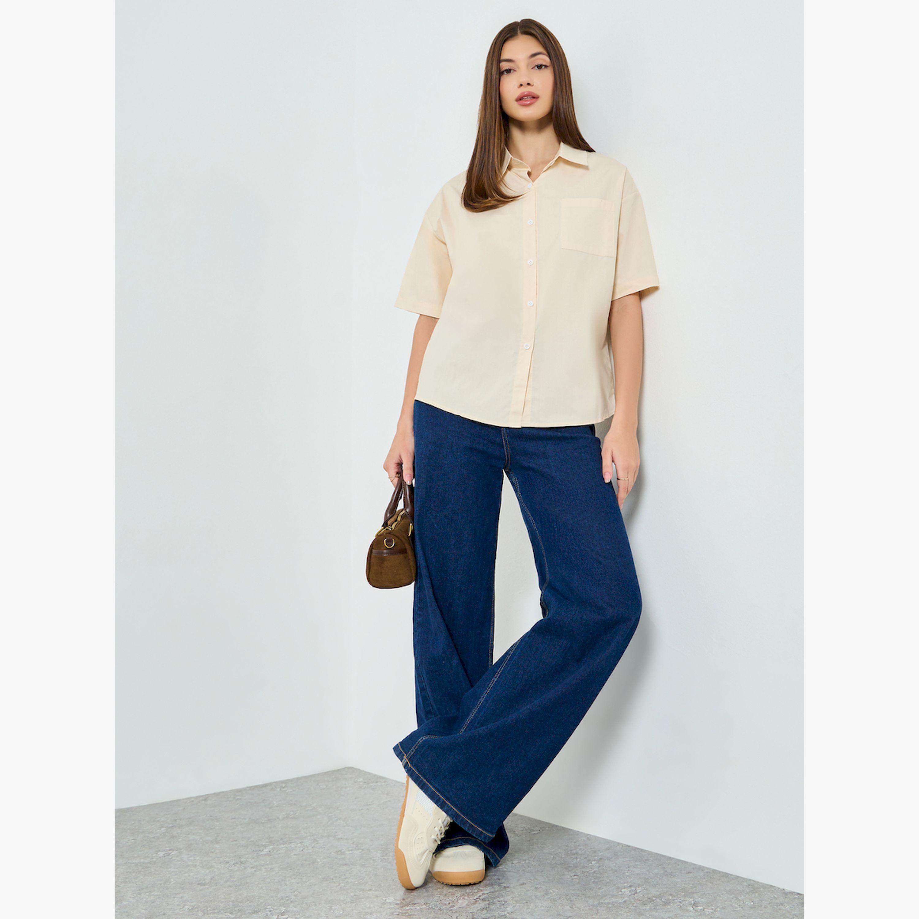بلوزة سادة بأكمام قصيرة-women-clothing-shirtsandblouses-shirts-image-2