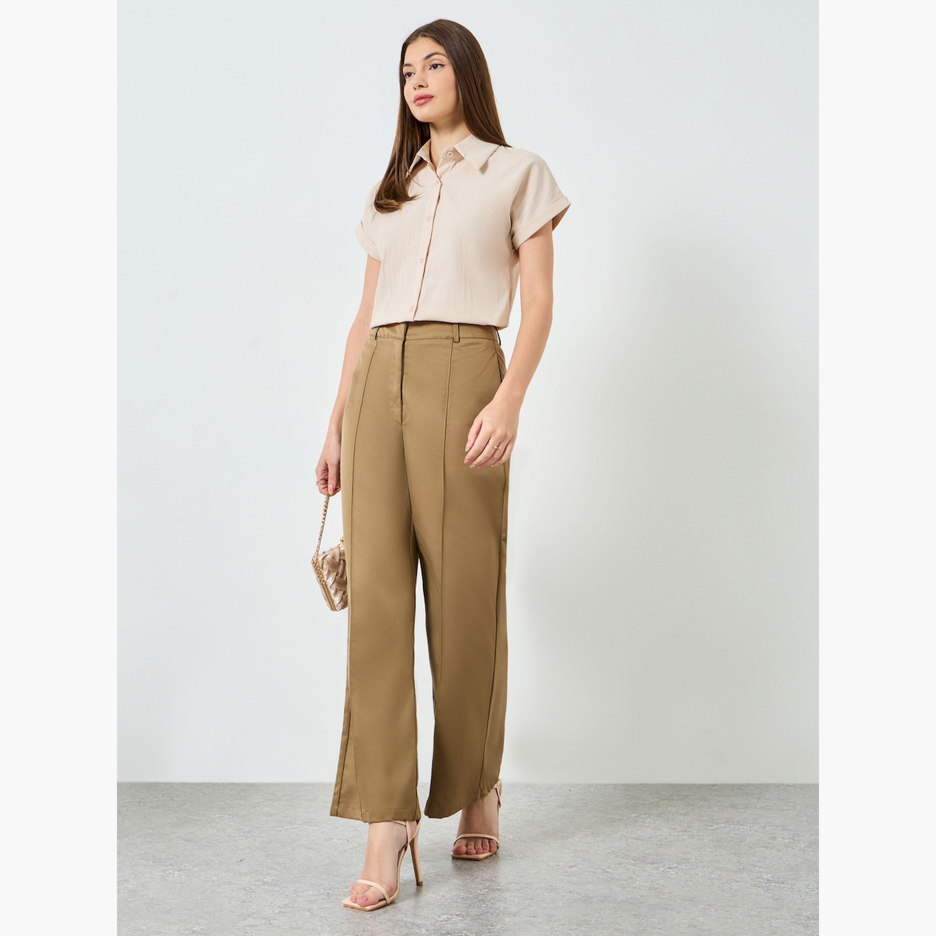 بلوزة بأكمام قصيرة سادة بأزرار-women-clothing-shirtsandblouses-shirts-image-2