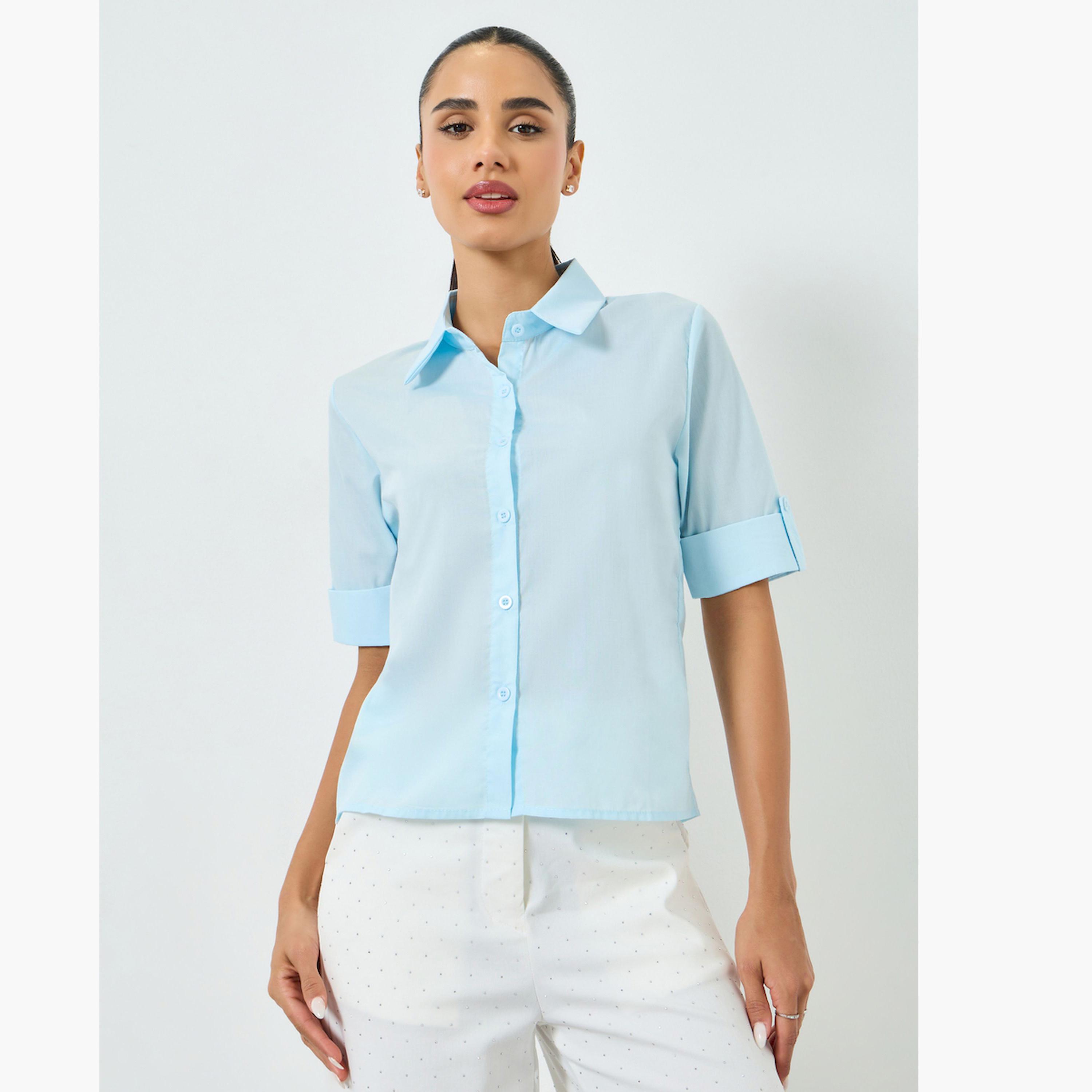 Styli Light Blue Long Sleeve Shirt-women-clothing-shirtsandblouses-shirts-image-1