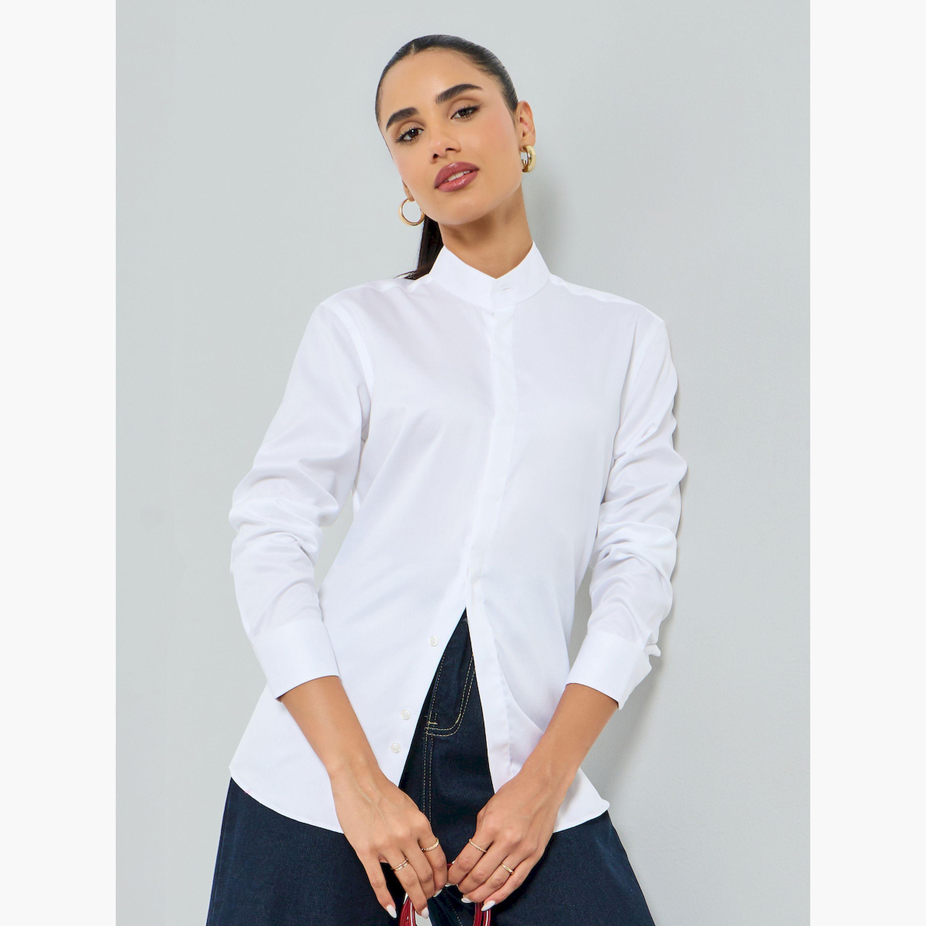 بلوزة أبيض أكمام طويلة بأزرار-women-clothing-shirtsandblouses-shirts-image-1
