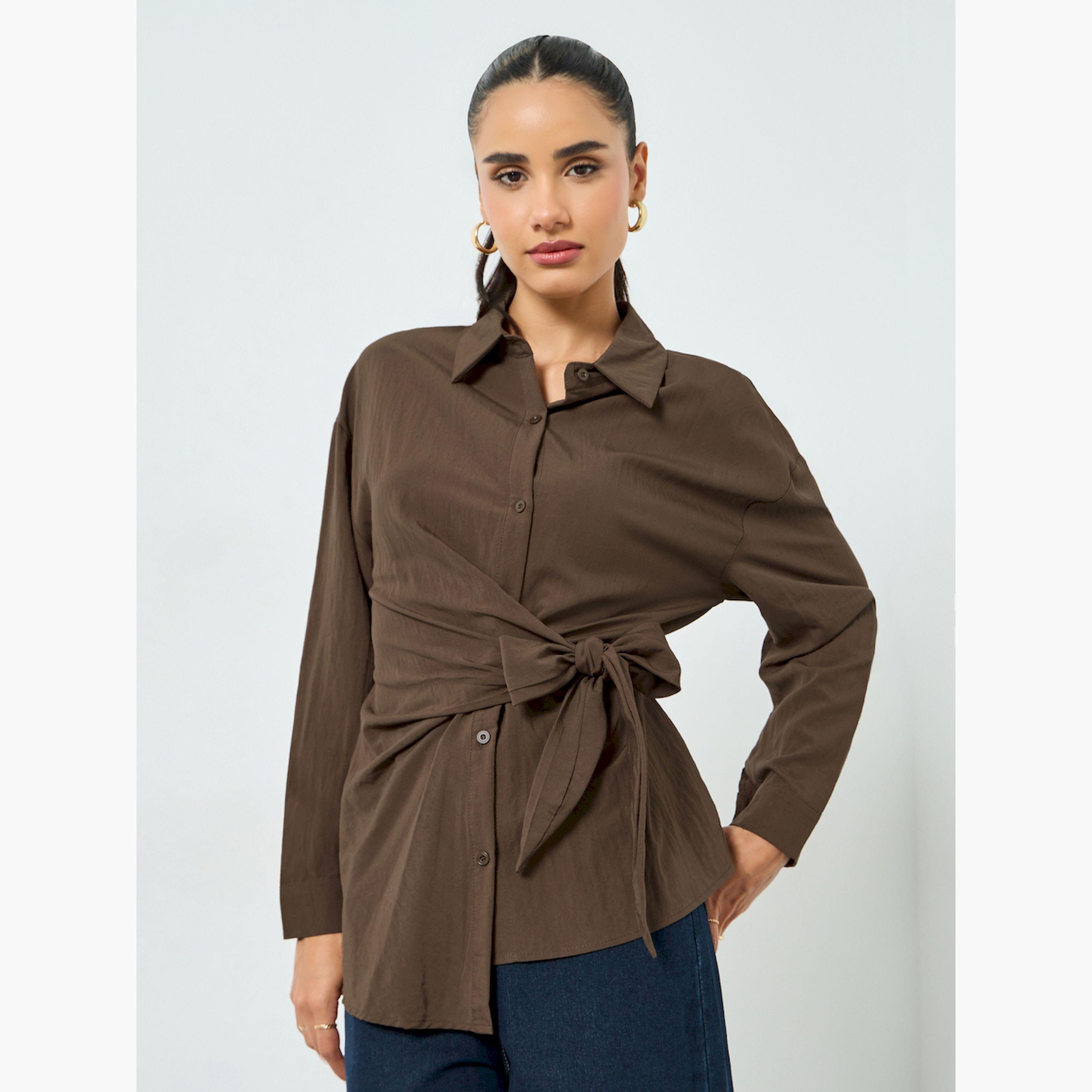 Styli Brown Long Sleeves Wrap Top-women-clothing-shirtsandblouses-blouses-image-3