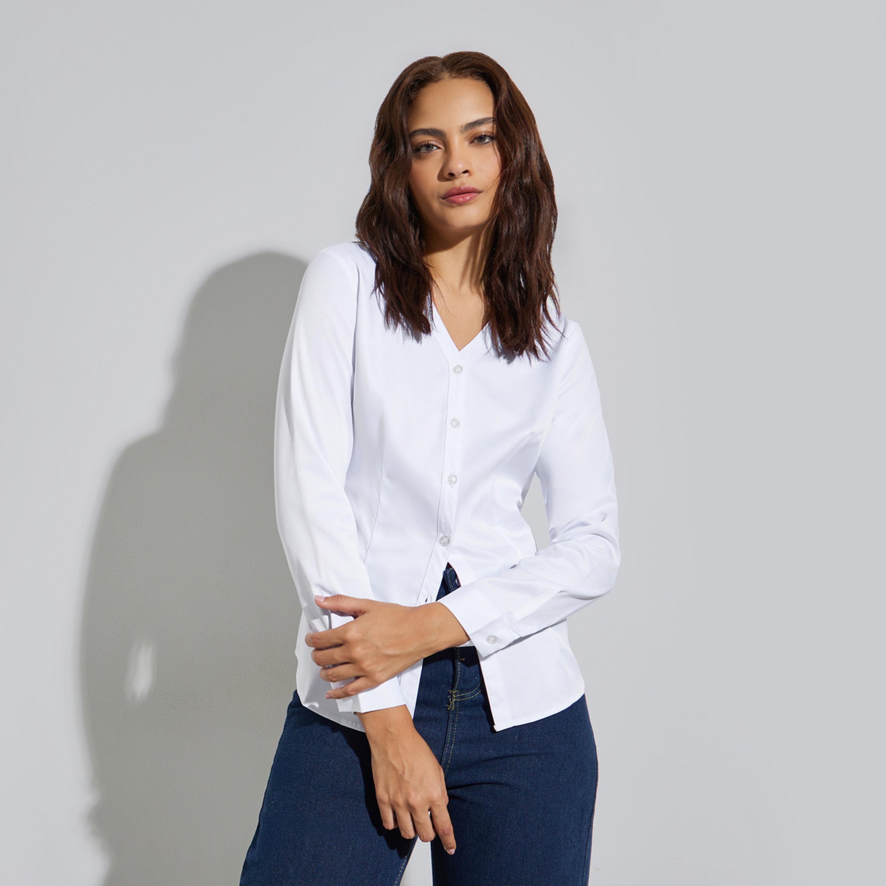 بلوزة بأكمام طويلة وقصة عادية-women-clothing-shirtsandblouses-shirts-image-1