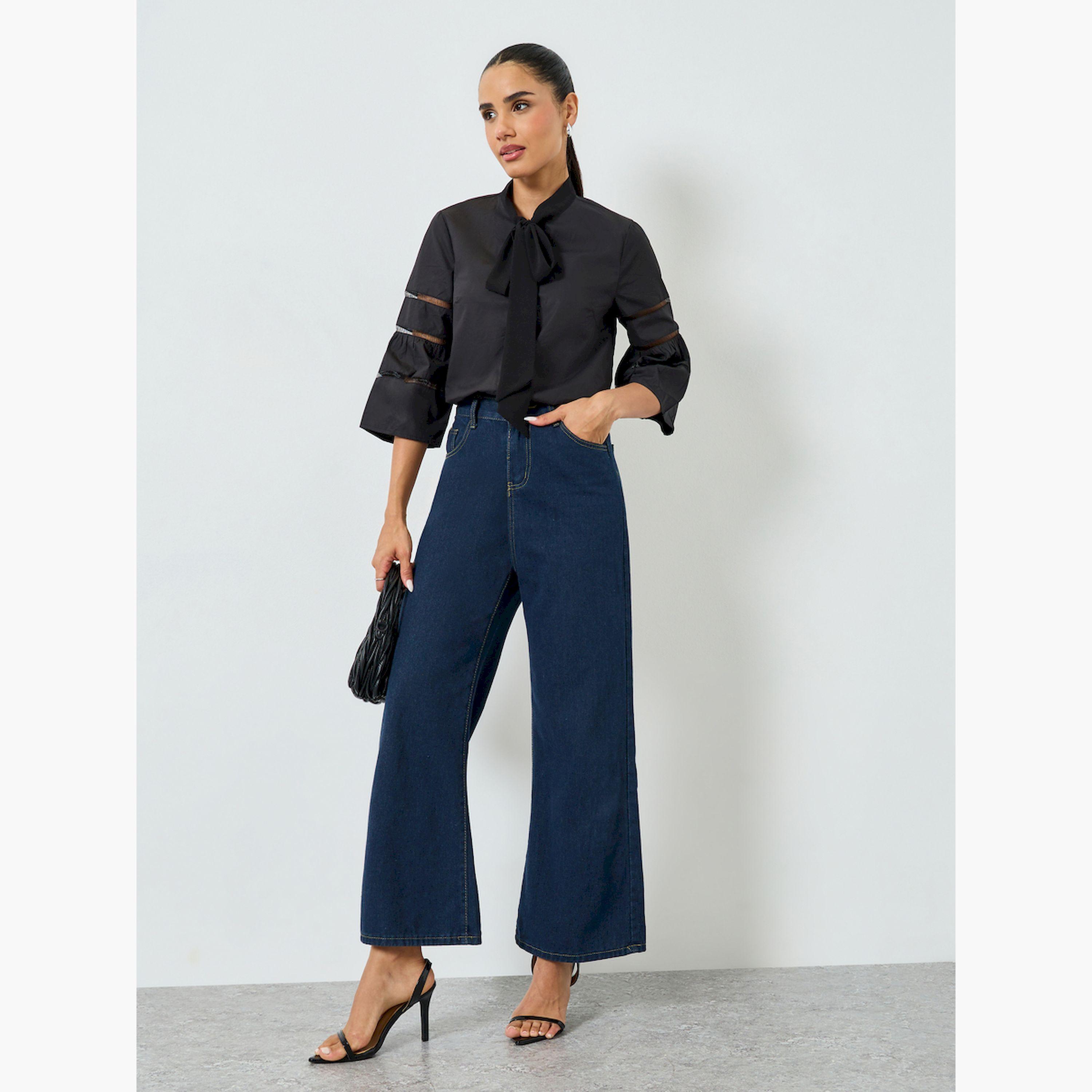 بلوزة بأربطة عنق وأكمام 3/4-women-clothing-shirtsandblouses-blouses-image-2