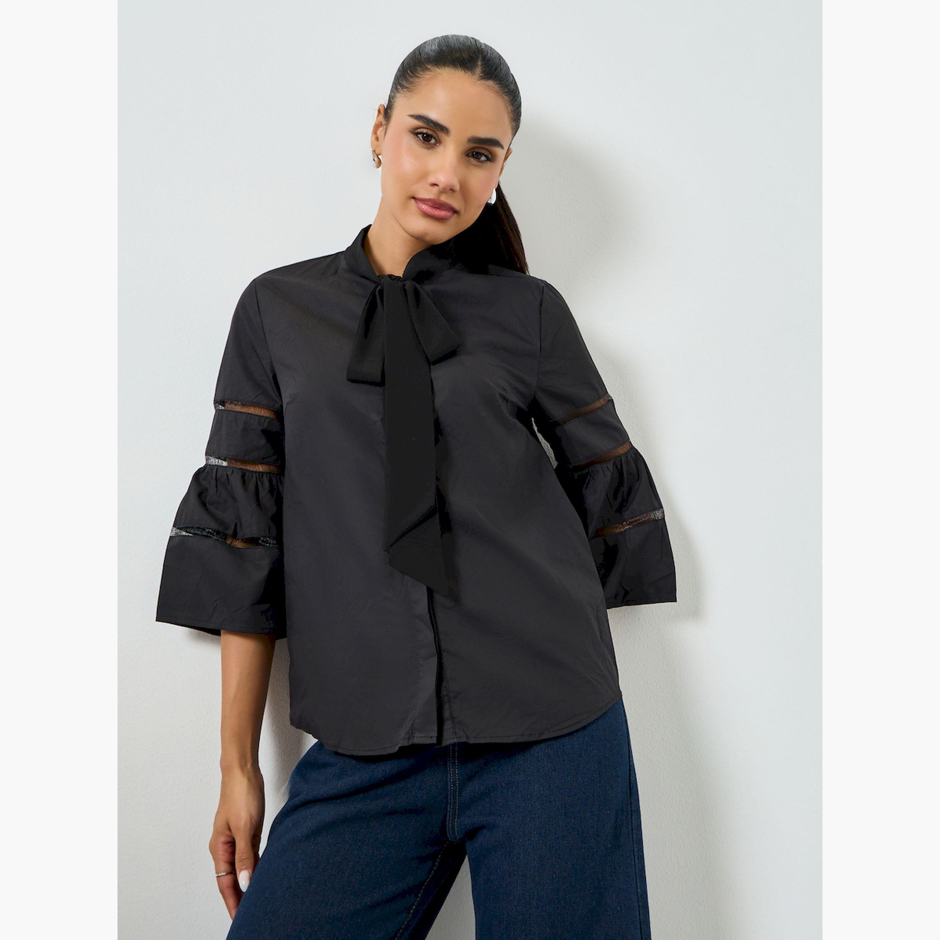 بلوزة بأربطة عنق وأكمام 3/4-women-clothing-shirtsandblouses-blouses-image-3
