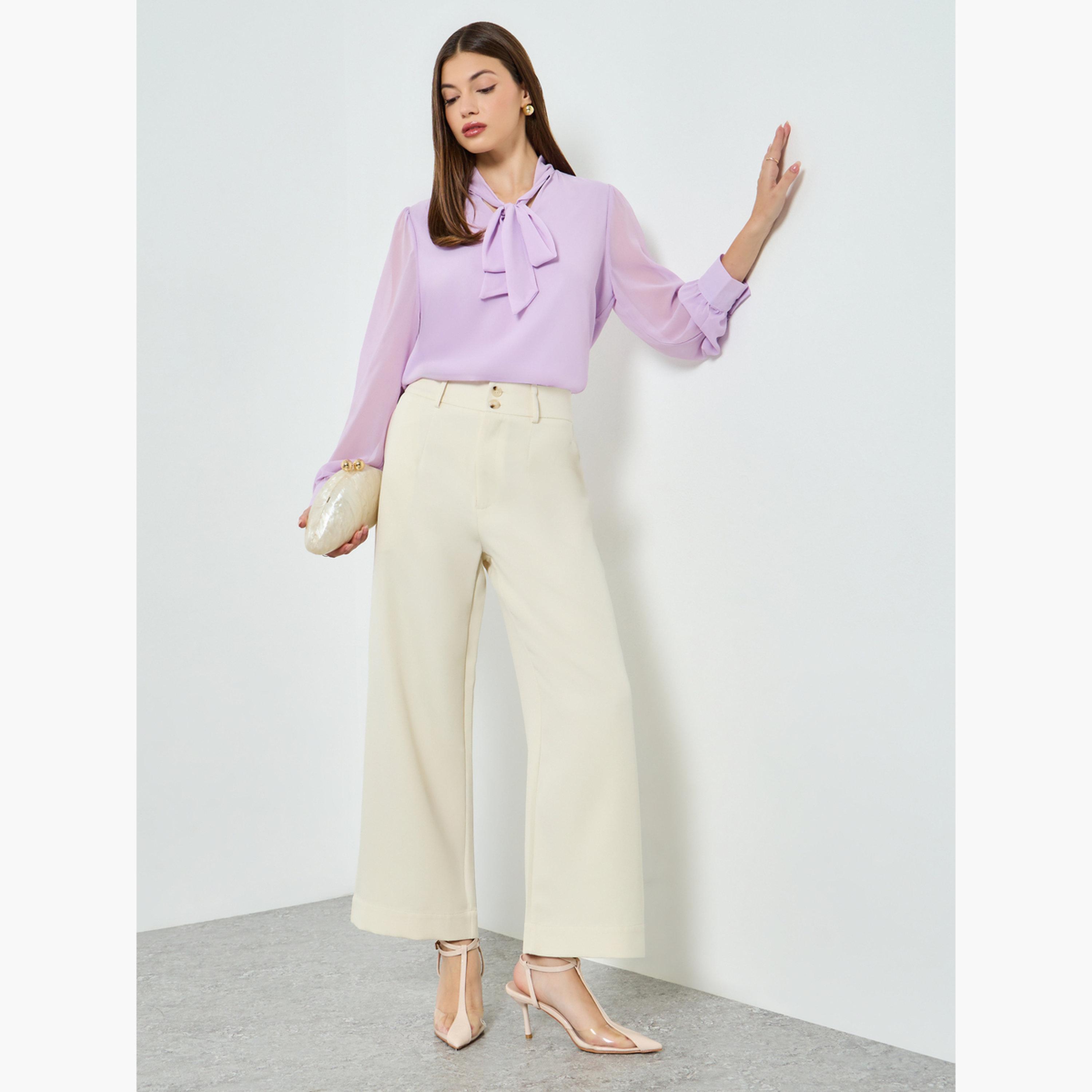 بلوزة بنفسجية بأكمام طويلة وربطة عنق-women-clothing-shirtsandblouses-blouses-image-2